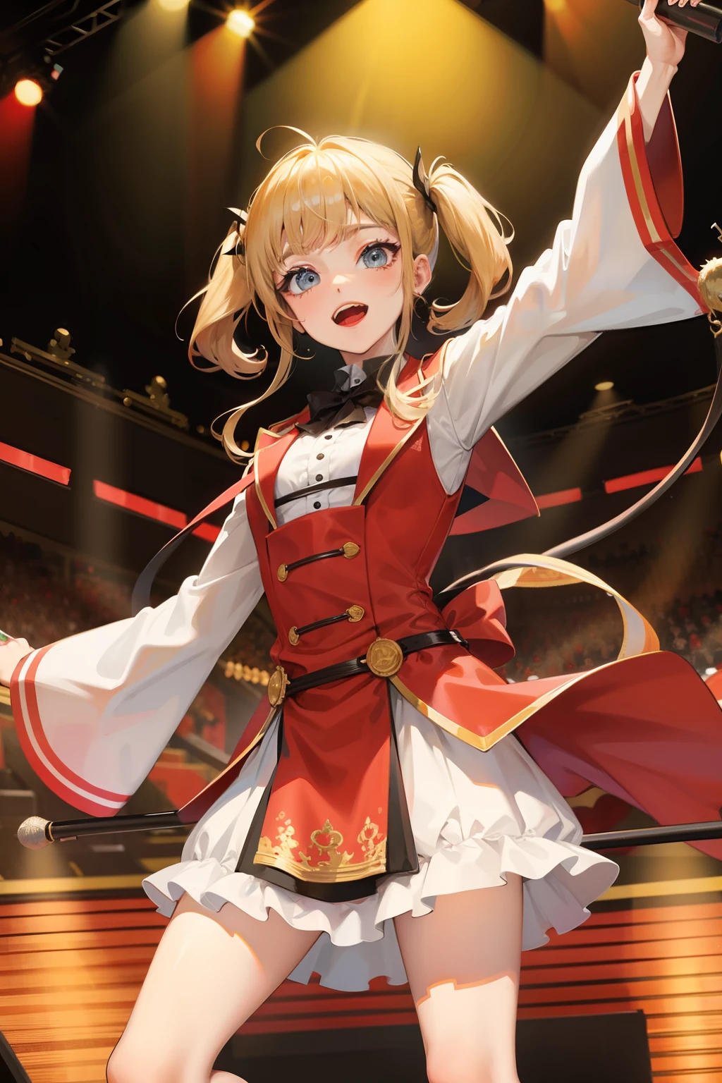 idoly，Stage costumes，be on stage，holding a mic
