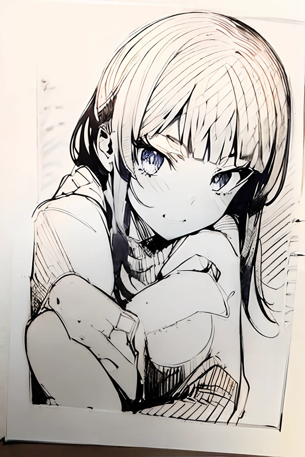 pen_sketch_style, 1girl, solo, ink, sketch,