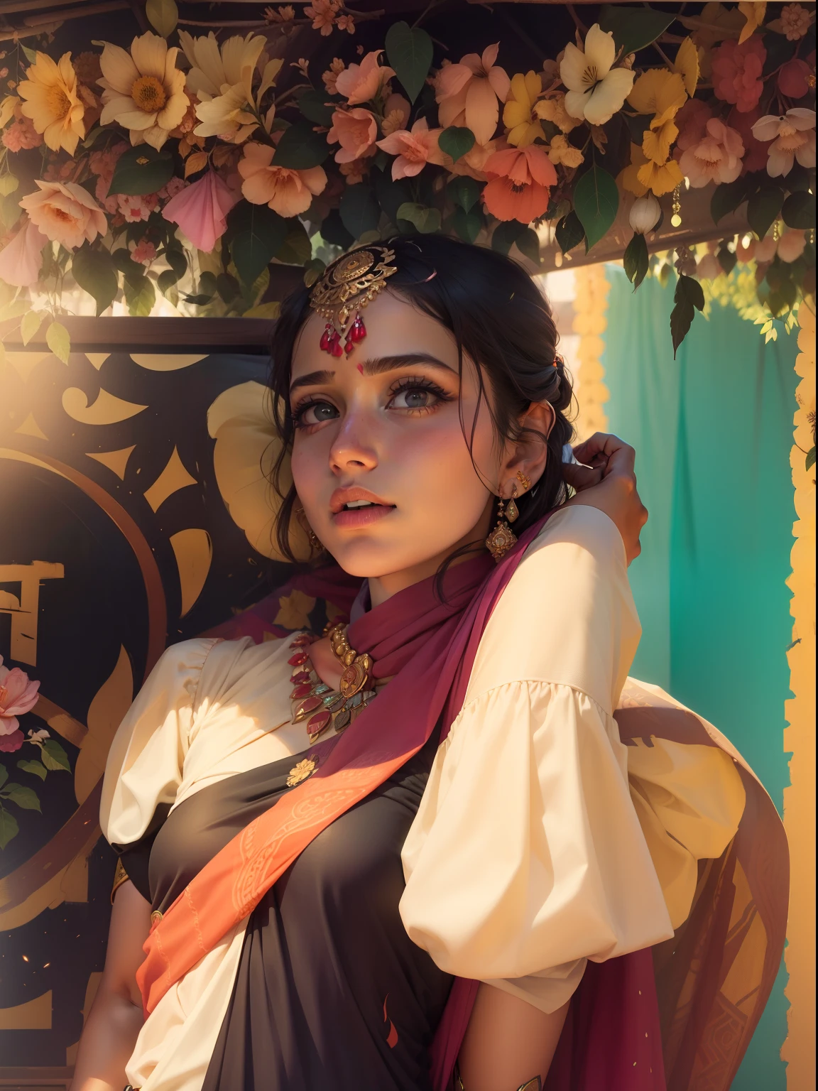 Women with a beautiful colourful sari,cute girl,realistic
