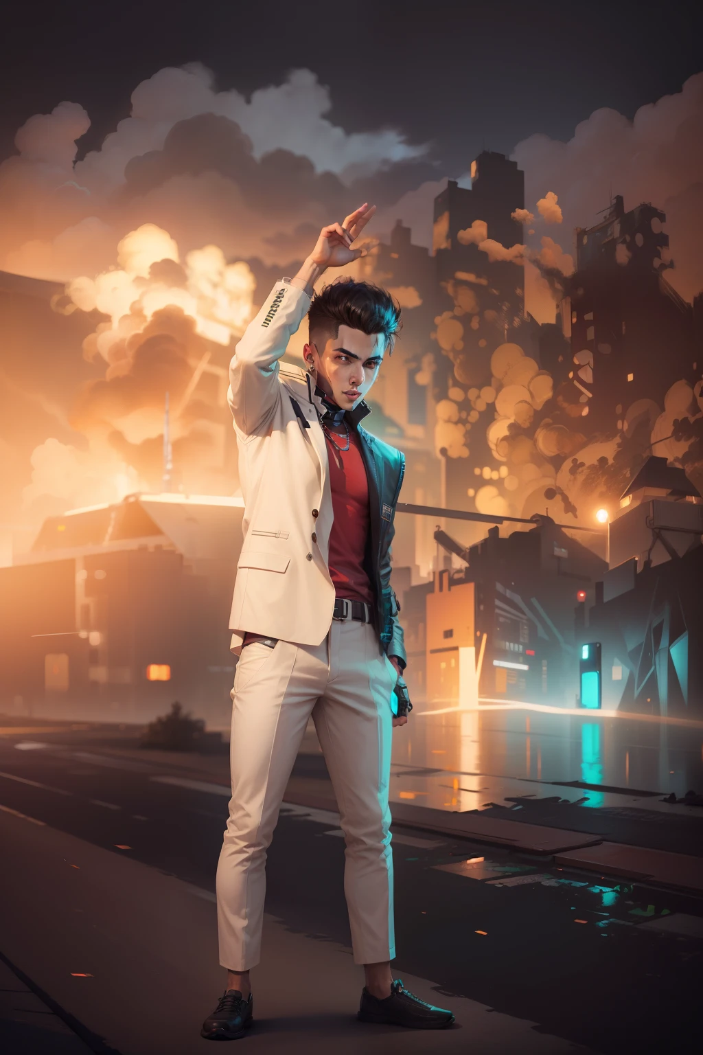 Change background cyberpunk handsome boy, realistic face,8k, ultra realistic