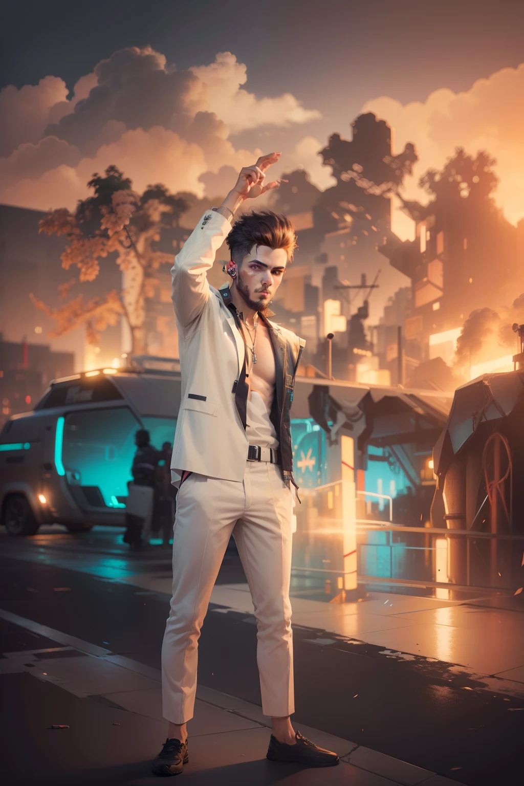 Change background cyberpunk handsome boy, realistic face,8k, ultra realistic