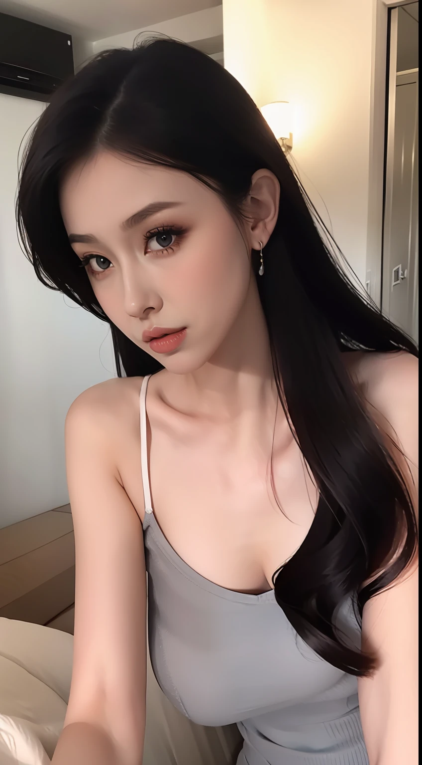 Fashion model 20 years old [[[[closeup cleavage]]]], [[[[boobgasm]]]], [[[[coll]]]], [[[[bshoulders]]]], perfect  eyes, Perfect iris，Perfect lips，perfect teeth，Perfect skin，with fair skin，Long face，slender nose，Soft front light，hdr，Movie girl，Casual，long whitr hair，inside in room，during night，（pastel colour：1.2）