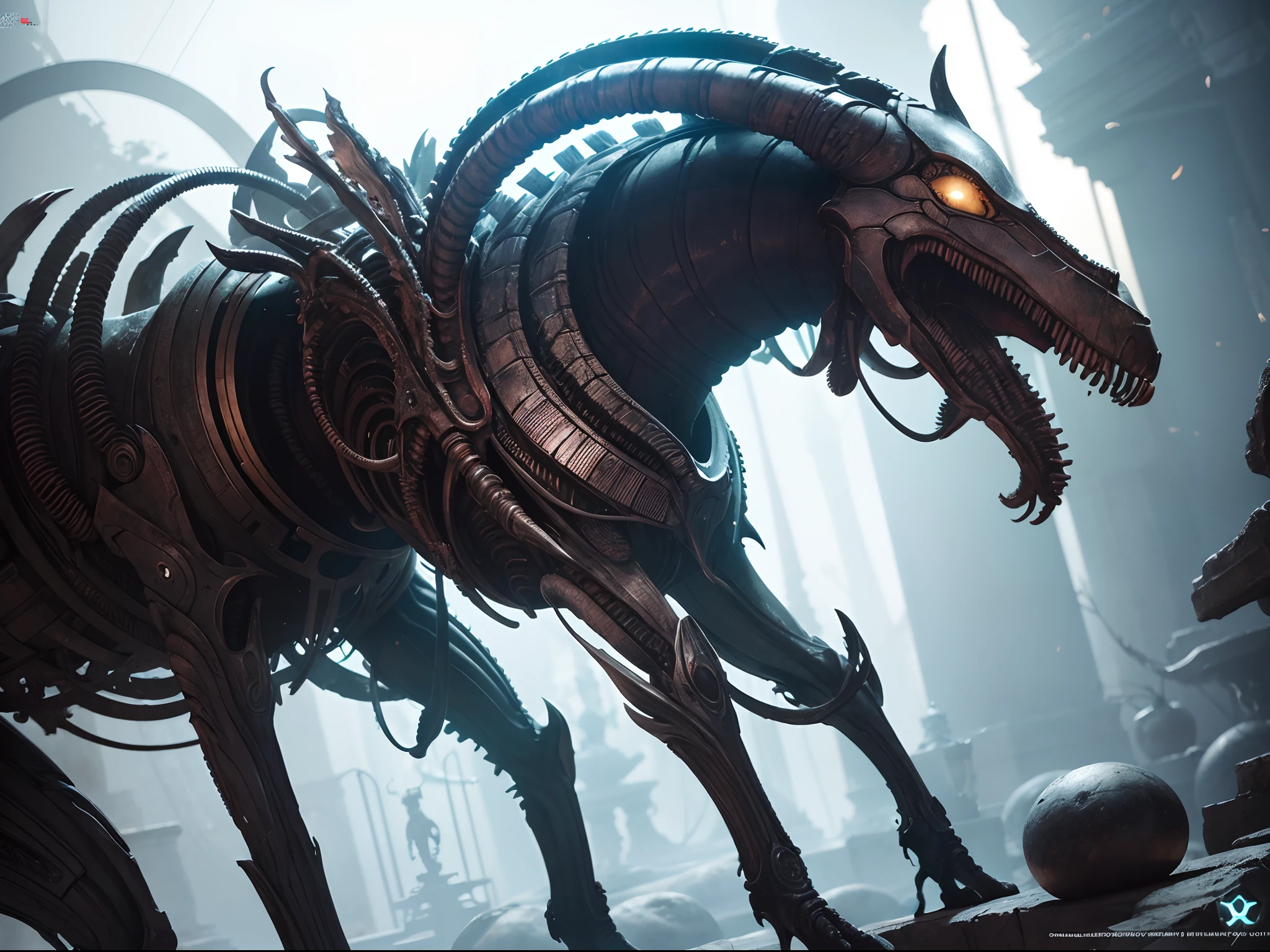 Un Xenomorfo agachado bajo, Low-angle shot, poca luz, Ancient alien temple made of marble and ebony, Android Jones, Jean Baptiste Monge, Alberto Seveso placeholder image, James Jean, Jeremy Mann, Highly detailed and intricate maximalist professional photography, Una obra maestra, 8k resolution concept art is trending at Artstation, Colores triadFocus, Unreal Engine 5 cg society octane photography, Professional Photography, Bokeh, natural lighting, Lente Canon, Shot with sharp 64-megapixel DSLR