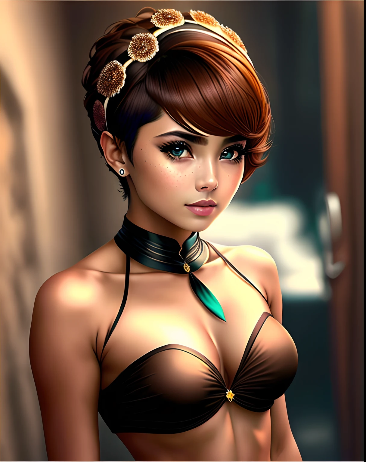 1girl, sozinho, master part, CG, 8k, Foto RAW, Imagem, fundo simples, (Looking at camera:1.2), (tiro de corpo inteiro:1.2), Standing, Posando, pele ultra detalhada, (Face Ultra Detalhada:1.2), (brown irises:1.3), Cilia, delineador preto, sombra preta, head ornaments, short hair, cabelos loiros, Corpo bonito, medium breasts, traje detalhado, minissaia, Capa Branca, mangas compridas,