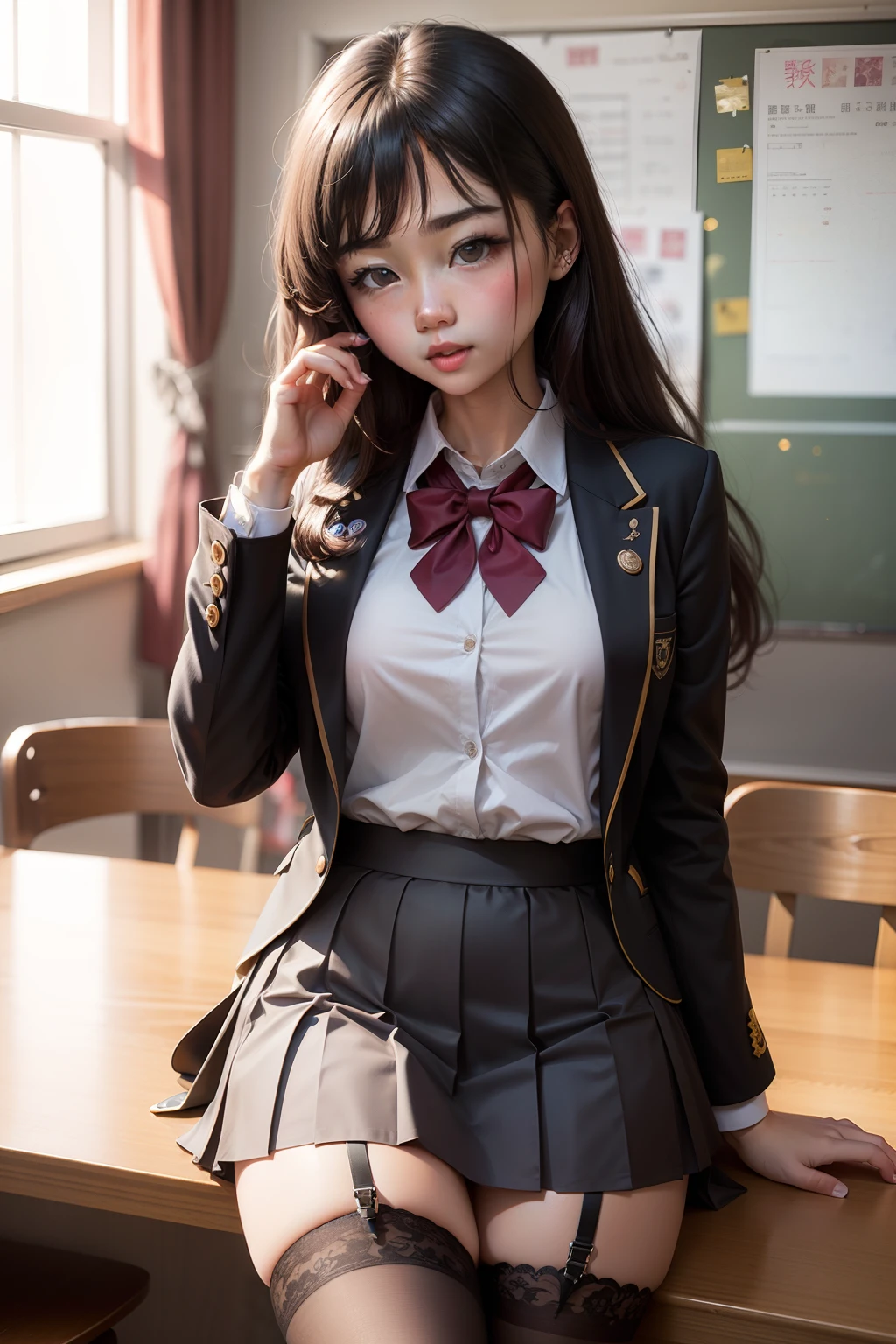 black lence stockings，JK school uniform，teens girl,dewpoint，爆乳