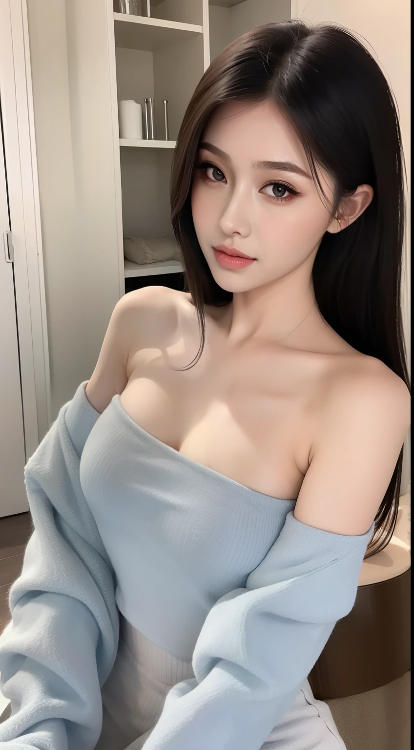Fashion model 20 years old [[[[closeup cleavage]]]], [[[[boobgasm]]]], [[[[coll]]]], [[[[bshoulders]]]], perfect  eyes, Perfect iris，Perfect lips，perfect teeth，Perfect skin，with fair skin，Long face，slender nose，Soft front light，hdr，Movie girl，Casual，long whitr hair，inside in room，during night，（pastel colour：1.2）