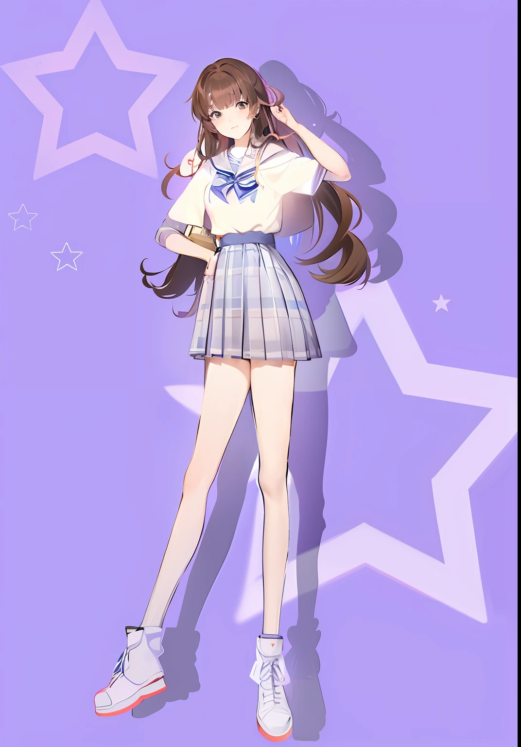 Anime girl wearing school uniform with star background, !!Full body portrait!!, magic school uniform, maya fey from ace attorney, full bodyesbian!!, Magical school student uniform, full bodyesbian!, full_Body!!, clear outfit design, Marin Kitagawa fanart, inspired by Yuki Ogura, style of magical girl, my dress up darling anime