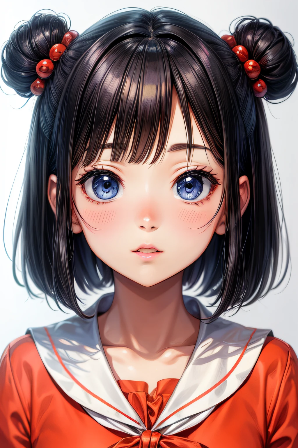 Symmetrical bust of the front face,animemanga girl,Maruko hair style
