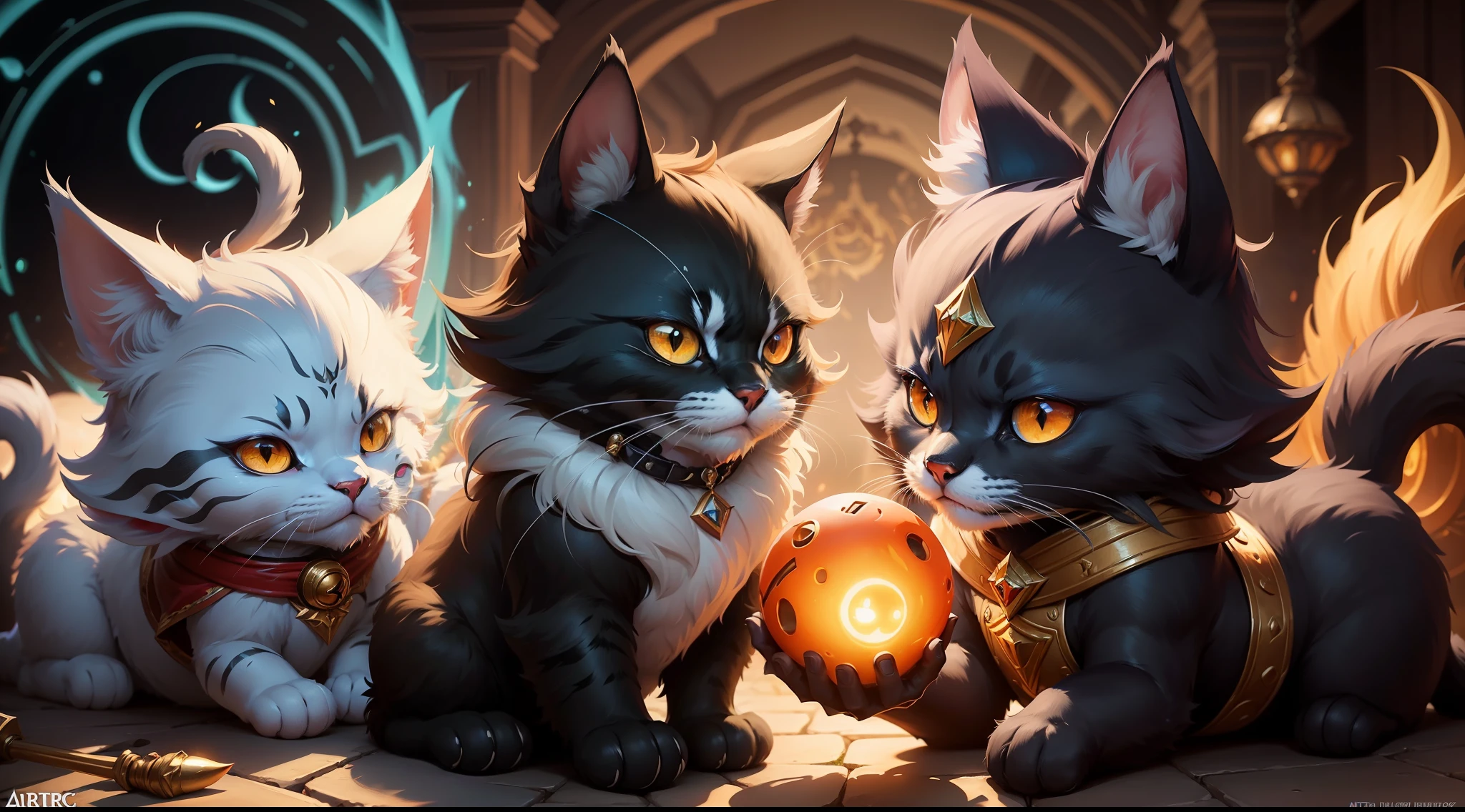 Illustration of a cat with a glowing orb on its paws, furry fantasy art, full art illustration, Arte completo, fantasy card game art, magic the gathering art style, Estilo de arte arcano, pintado en el estilo arcano, dnd arte fantaso, Splash Art oficial, Mago Zorro Oscuro, anthropomorphic cat ninja, league of legends art style, Arte de salpicaduras de personajes