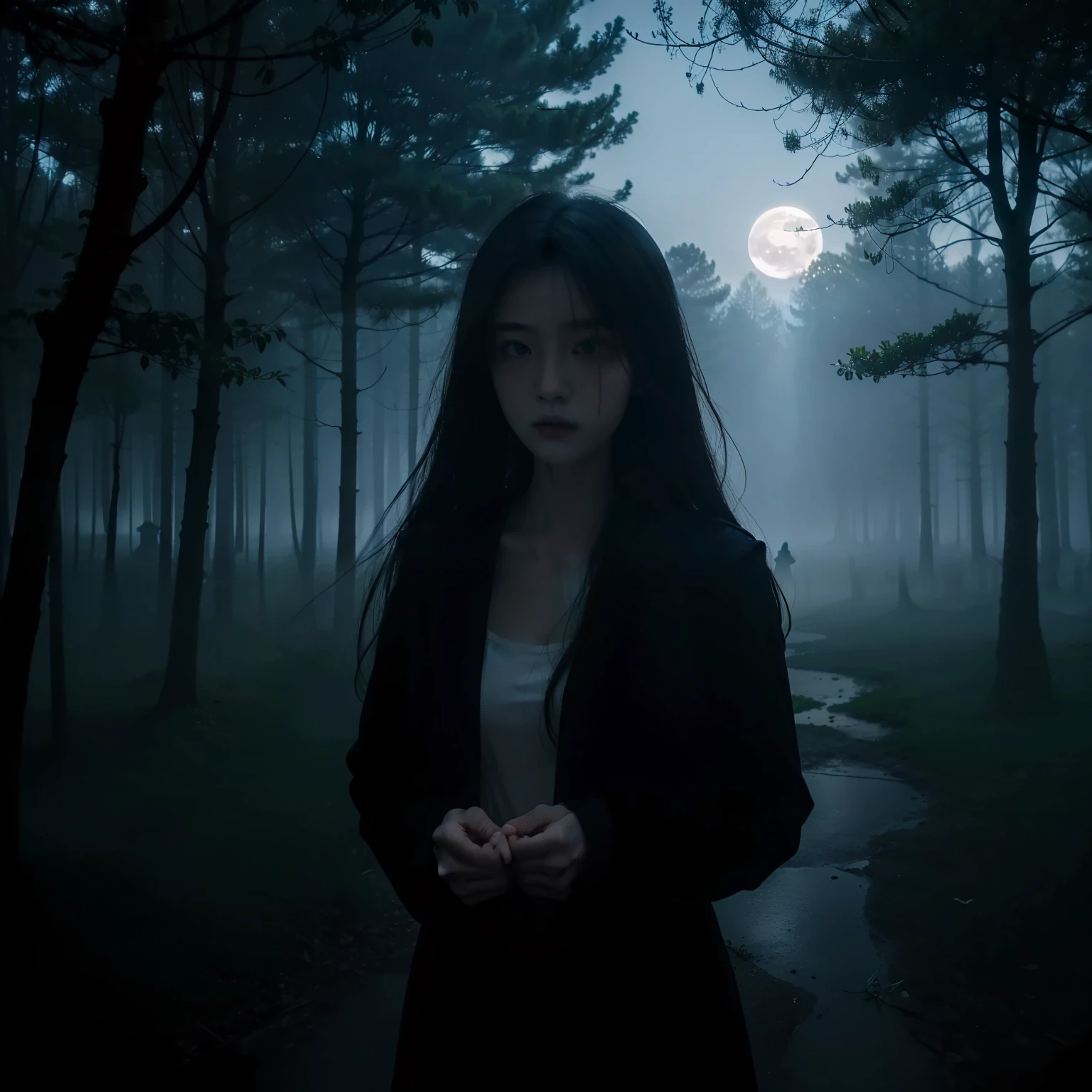a beauty girl、full bodyesbian、ghosts、Grave、moonlight、
horor、roto、Distorted、Skysky、foggy、fumo、dark forest、shadowy creatures、
masterpiece、超A high resolution、hightquality、lighting like a movie、