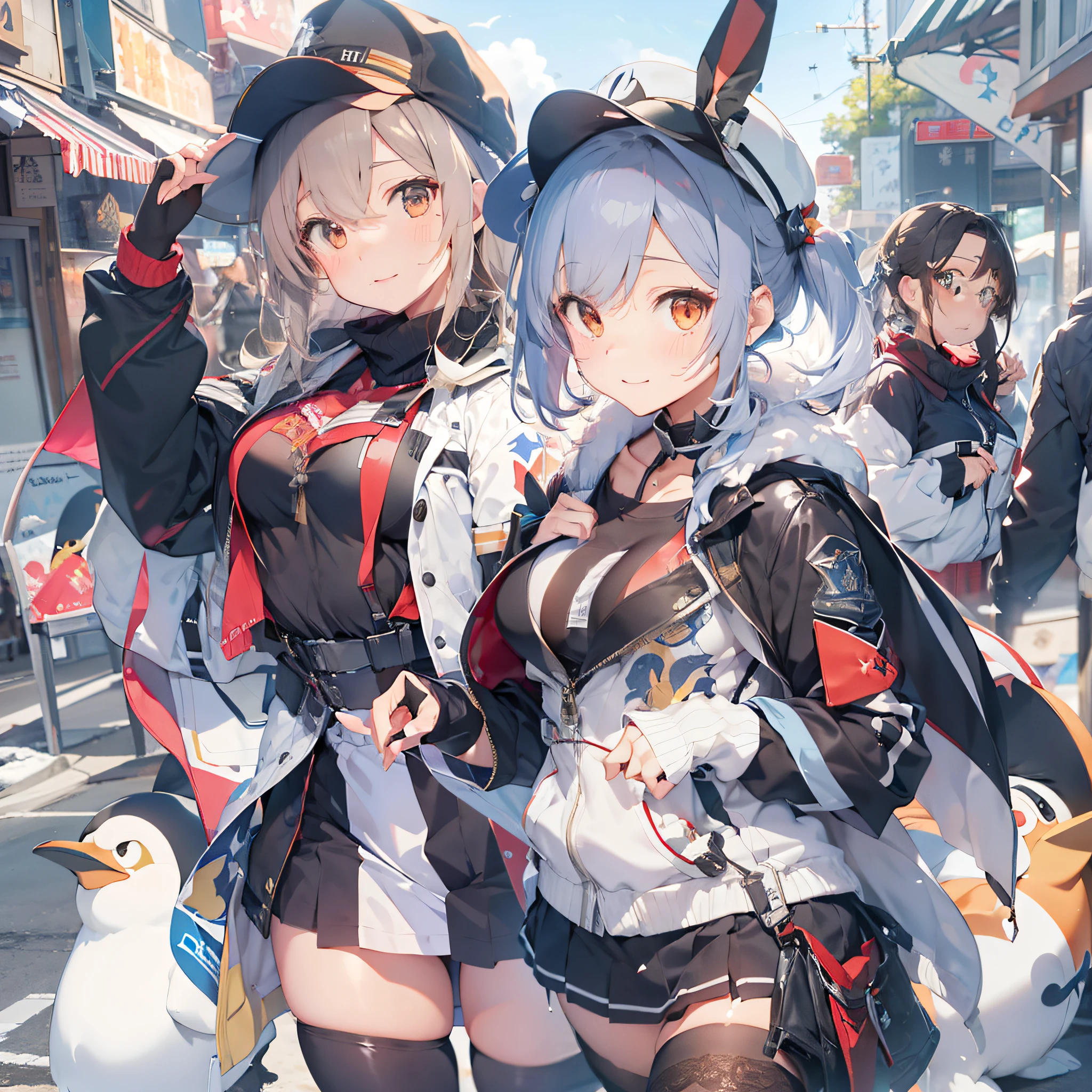 illustratio、(top-quality)、(((​masterpiece)))、(Hi-Res)、Original、(1womanl)、A sexy、、Anime character with penguin and cape woman, mecha anthropomorphic penguin, Soldier Penguin, Anthropomorphic penguins, from girls frontline, penguin, Army of Robot Penguins, Penguin 0, cushart kenz, characters from azur lane, Fine details. girls' frontline, girls frontline style, from the azur lane videogame, kancolle