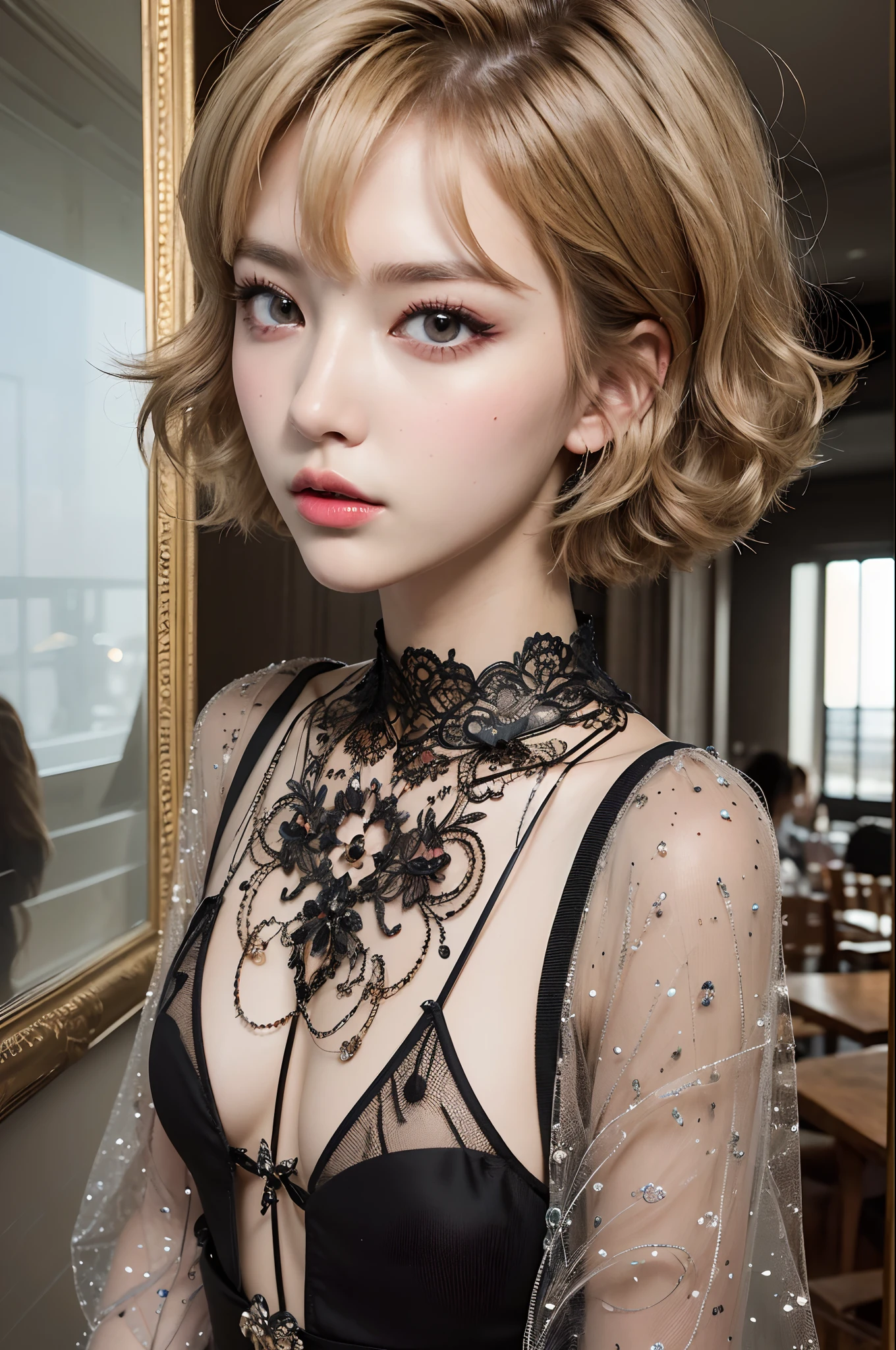 (best quality:1.6), (masterpiece:1.2), highres, detailed, intricate, (1girl:1.3), absurdly_short_hair, Tired_face, detailed eyes detailed pupils multiple eyes, (each girl wearing different style fashion:1.4)