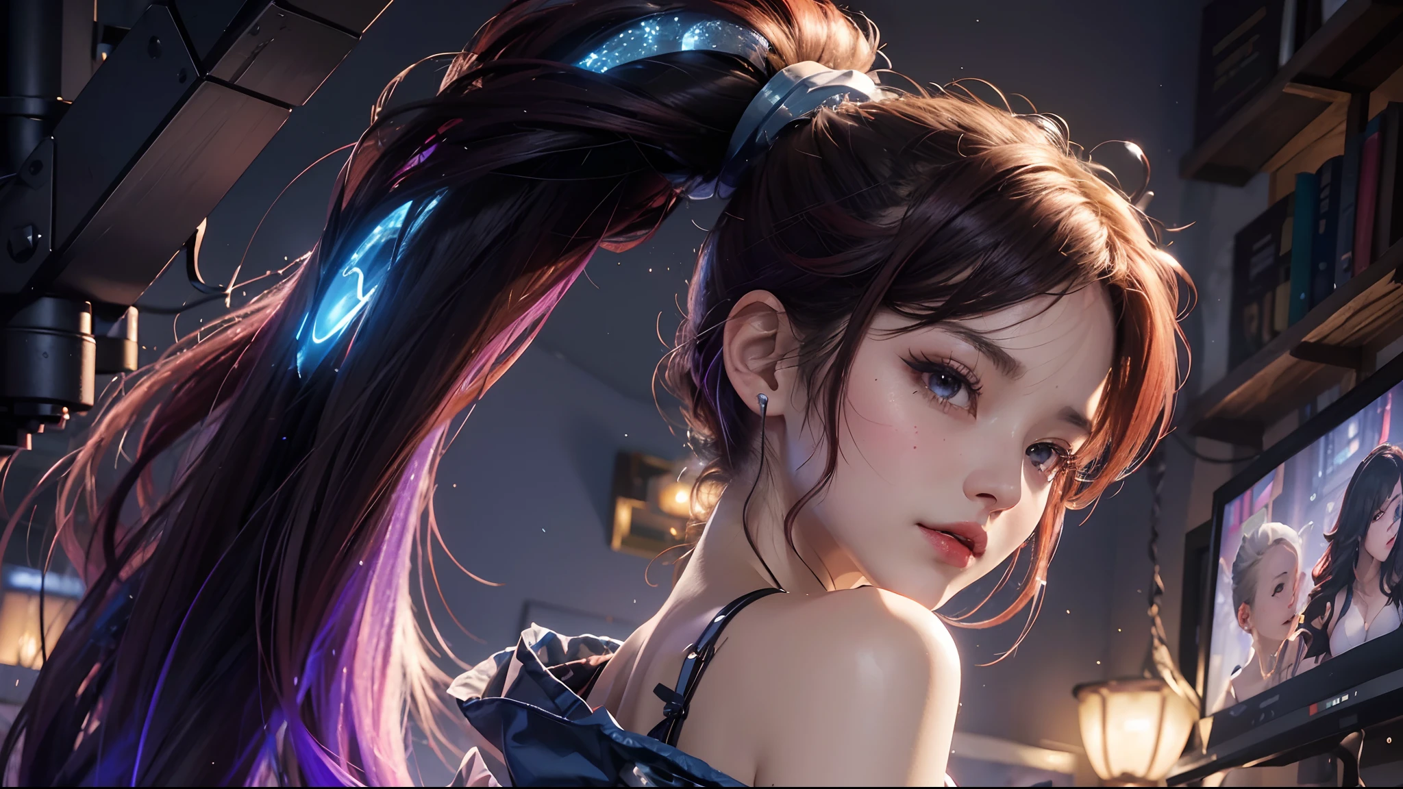(Masutepiece: 1.3), (maximum resolution: 1.2), (Ultra HDTV: 1.2), cinematic lighting, 8K resolution, Eye and skin detail, detailed facial features, , ( Sharp focus: 1.2), (Face focus: 1.2) , Perfect style, Beautiful, sharp face, Anatomically accurate, Highly detailed skin and face structure, Eye detail, Double eyelids, Thin eyebrows, Glitter eyeliner: 1 Natural cheeks, Glossy skin, White skin: 1.2, (Lip gloss: 1.4), 、 (Shy look: 1.2), Skin and face texture detail, Detailed eyes, Double eyelids, Natural cheeks, , Glossy lips: 1.4, Protruding cleavage、(Large sperm count in breast: 1.4) (Large sperm count in thighs: 1.2) 、 blushing、shy、impatience、frustration、fear of embarrassing glaresknees open、open legs、masturbation behavior、chest stroking、white lingerie、black bra、shiny small flower necklaces and ears Socks Long、Sweating Thighs、Transparent Underwear、 20 years old, Neat and Clean Woman、Red Hair、Colored Hair、Short Hair, Big Tits, Upturned, Floor Sitting, Bedroom、(Complete Maid Outfits) perfect: 1.5)、short white hair