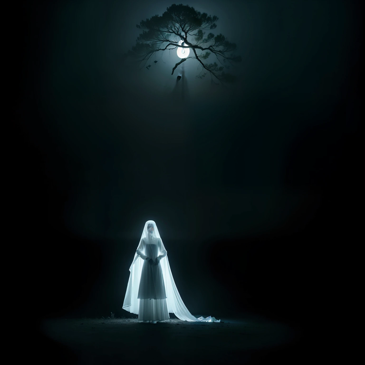 a beauty girl、full body Esbian、ghosts、Grave、Moonlight、white clothes、White Ghost、haunted、
horor、roto、Distorted、Skysky、Foggy、fumo、dark forest、shadowy creatures、
masterpiece、超A high resolution、hightquality、lighting like a movie、