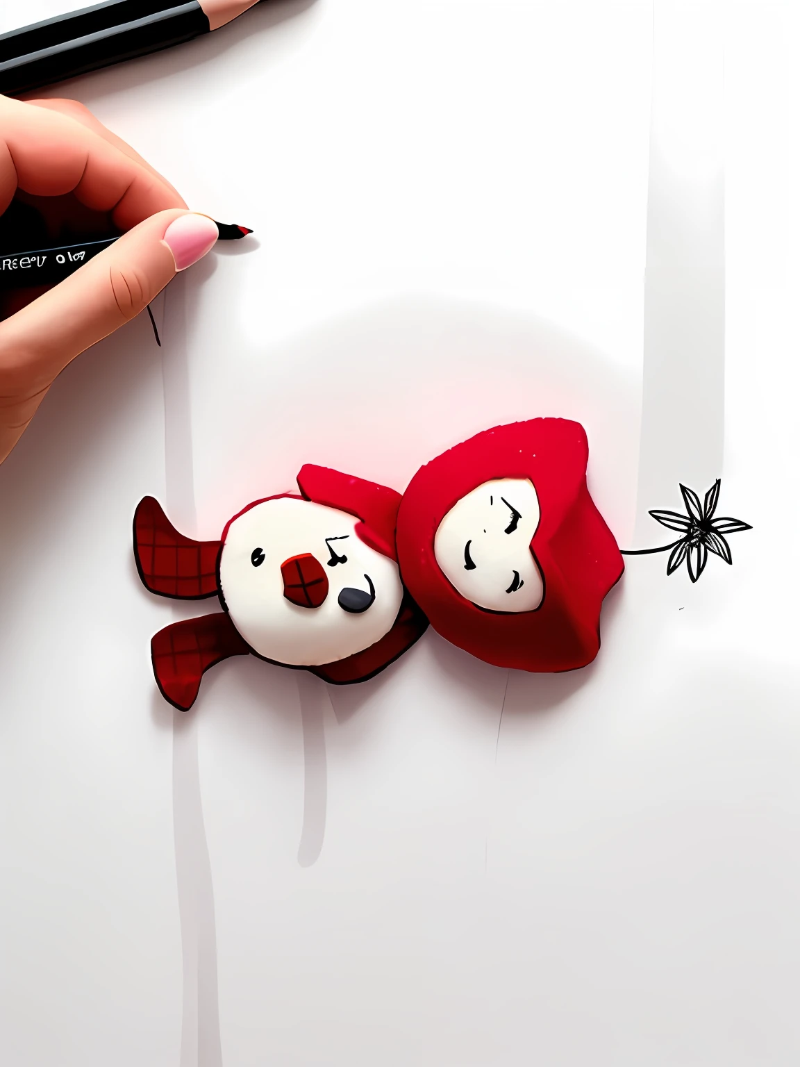 Draw a pair of bears with bows on their heads, stickfigure, a character based on a haggis, Simple drawing, a drawing, badly drawn, badly drawn, minimalistic drawing, madeline from celeste, drawn on white parchment paper, character with a hat, absurdist wiggly blob in a dress, character is standing, author：by Hiromu Arakawa