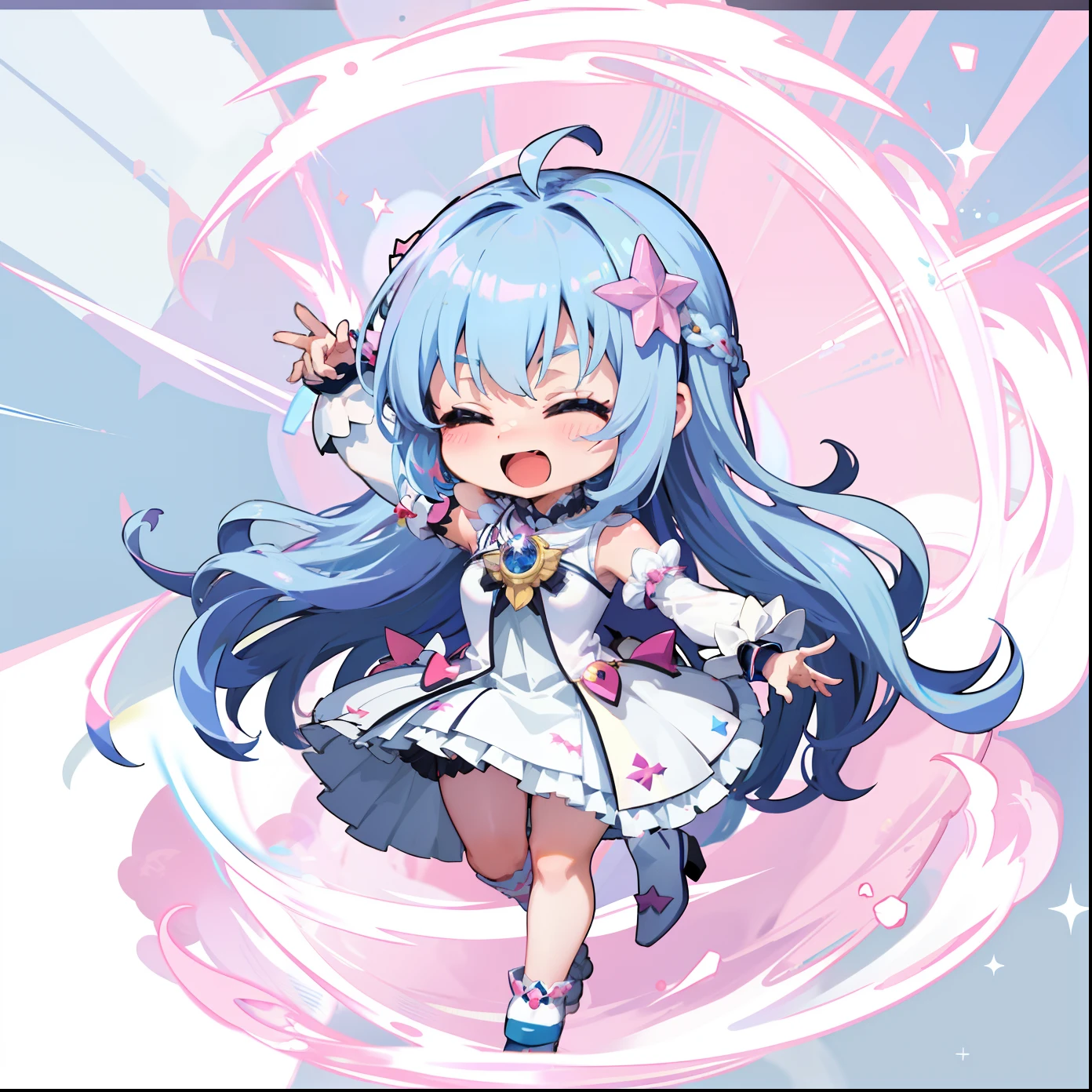 anime girl with a microphone and a dress on, full body adoptable, character adoptable, clear outfit design, sparkling magical girl, knights of zodiac girl, style of magical girl, magical shiny skin, cute character, Anime Stylization, celestial aura, anime moe art style, pixie character, chibi monster girl, ethereal flowerpunk, lunar themed attire