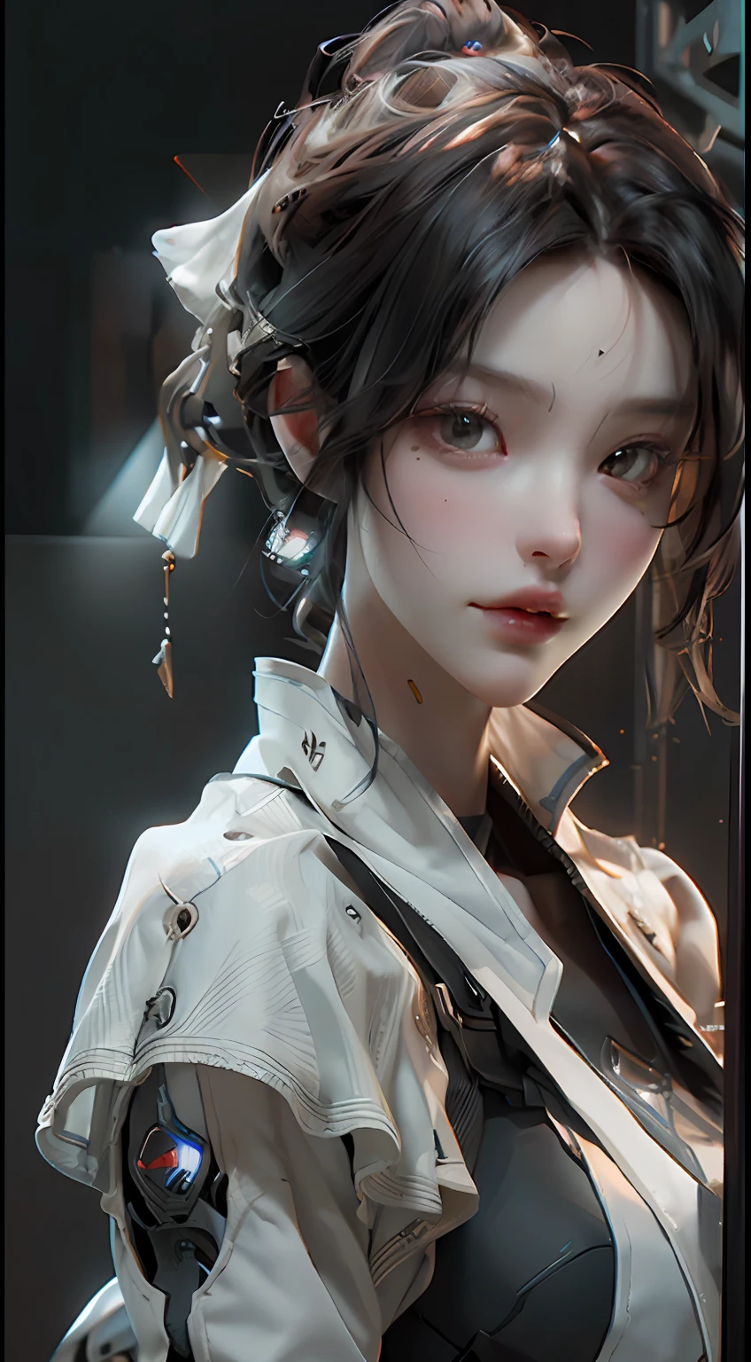 ((Best quality)), ((masterpiece)), (detailed:1.4), 3D, an image of a beautiful cyberpunk female,HDR (High Dynamic Range),Ray Tracing,NVIDIA RTX,Super-Resolution,Unreal 5,Subsurface scattering,PBR Texturing,Post-processing,Anisotropic Filtering,Depth-of-field,Maximum clarity and sharpness,Multi-layered textures,Albedo and Specular maps,Surface shading,Accurate simulation of light-material interaction,Perfect proportions,Octane Render,Two-tone lighting,Wide aperture,Low ISO,White balance,Rule of thirds,8K RAW,