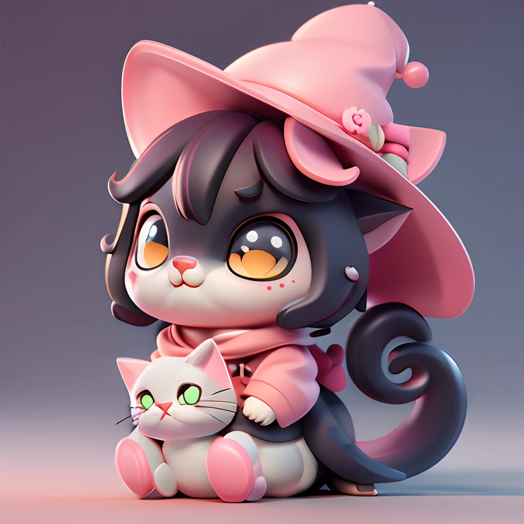 There is a black and white kitten wearing a pink hat, cute 3 d render, lovely digital painting, cat witch, Cute detailed digital art, adorable digital art, 3 d render stylized, stylized 3d render, stylized as a 3d render, danbooru and artstation, colored zbrush render, anime styled 3d,Holding a bomb in the shape of a black cat in his hand