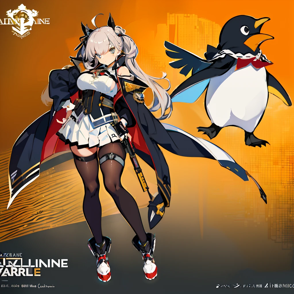 illustratio、(top-quality)、(((​masterpiece)))、(Hi-Res)、((full body Esbian))、Original、(1womanl)、A sexy、、Anime character with penguin and cape woman, mecha anthropomorphic penguin, Soldier Penguin, Anthropomorphic penguins, from girls frontline, penguin, Army of Robot Penguins, Penguin 0, cushart kenz, characters from azur lane, Fine details. girls' frontline, girls frontline style, from the azur lane videogame, kancolle