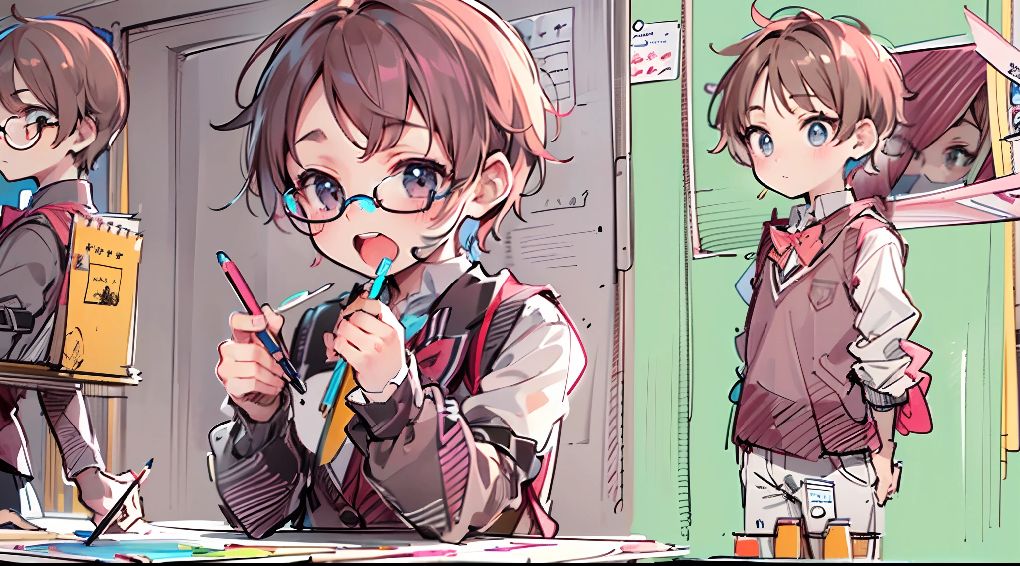 Masterpiece, top quality, super detailed CG, intricate details:1.5), 8k wallpapers, elaborate features,
(1 person, solo:1.4), perfect cartoon illustration, (1 boy:1.4), school uniforms, plaster casts, drawing exercises(do sketching:1.5), pencil, canvas, at school art room,