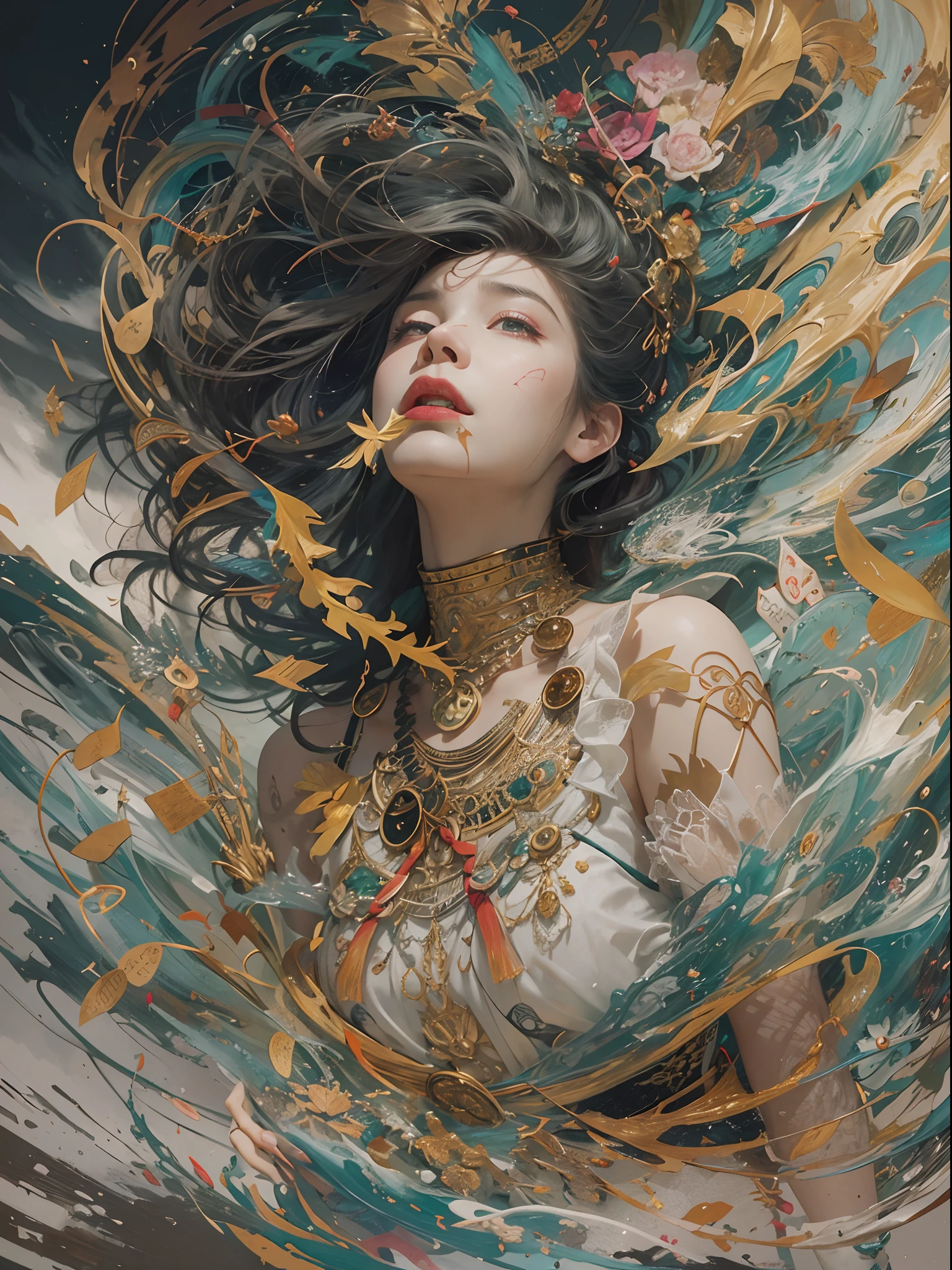 official art, unity 8k wallpaper, ultra detailed, beautiful and aesthetic, beautiful, masterpiece, best quality, (zentangle, mandala, tangle, entangle), dynamic angle, cowboyshot, the most beautiful form of chaos, elegant, a brutalist designed, vivid colours, romanticism, by james jean, roby dwi antono, ross tran, francis bacon, michal mraz, adrian ghenie, petra cortright, gerhard richter, takato yamamoto, ashley wood, atmospheric, enjoying a stream of music, where you can visualize the notes, ecstasy of musical notes, streaming musical notes visible