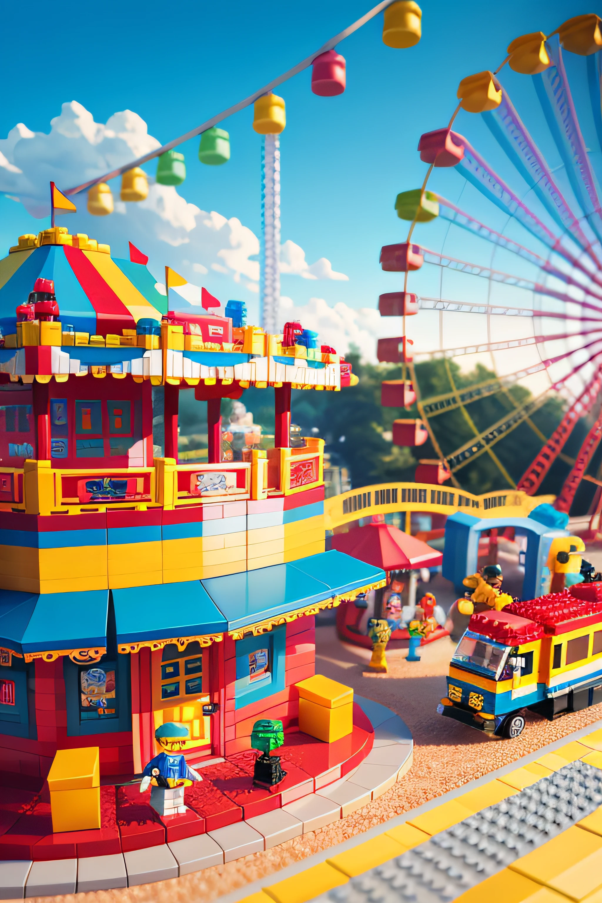 lego style,Amusement park scene,Rich color combination,Blind box style,toy model,voxels,The is very detailed,超高分辨率,8k ultra high definition --v 6