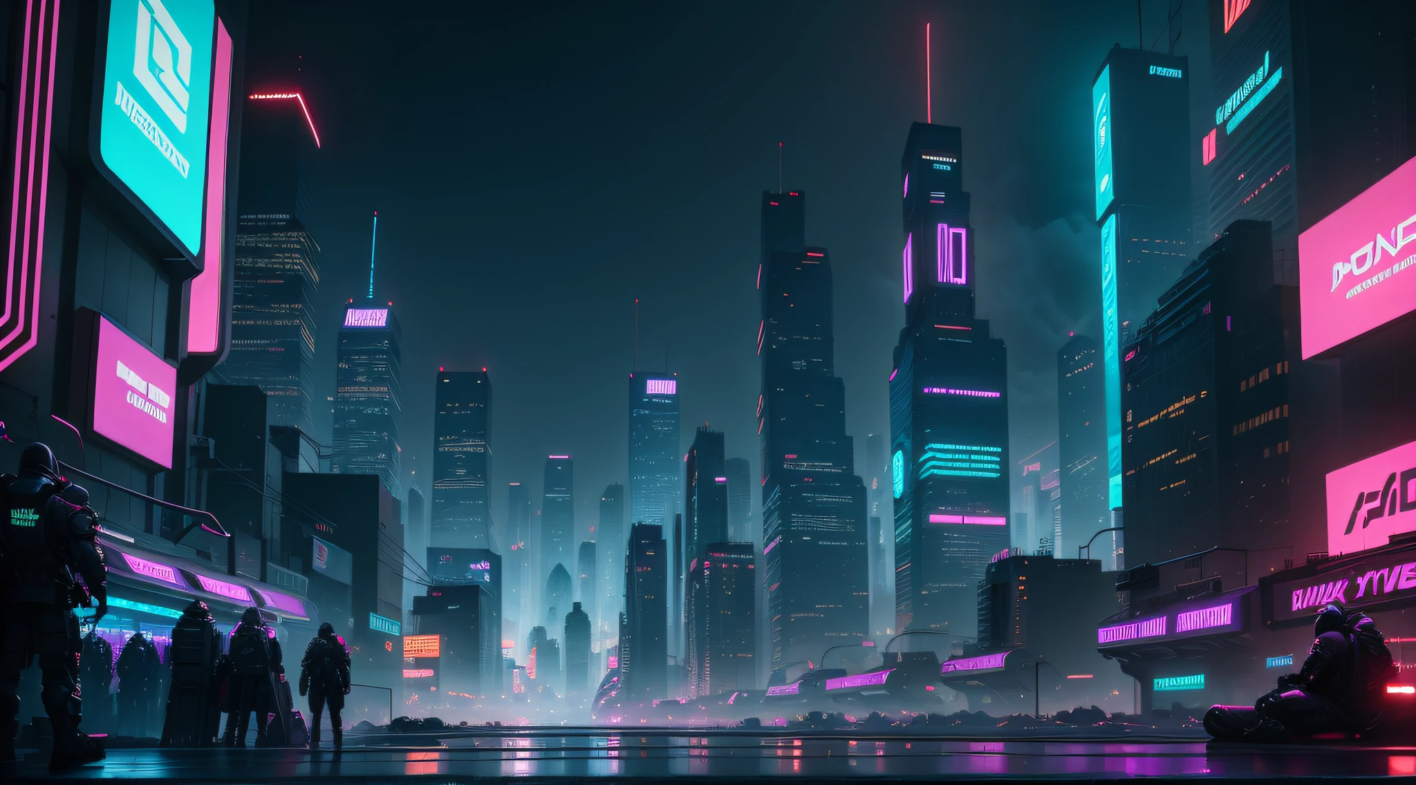 Cyberpunk metropolis,Neon Street,crowd of,Magnificent cityscape,There is a breath of life in the future