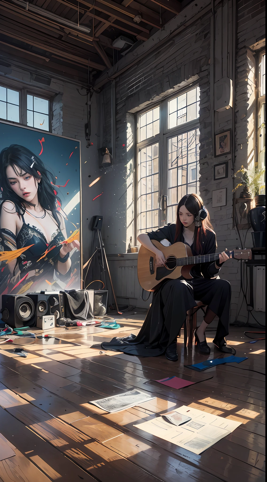 official art, unity 8k wallpaper, ultra detailed, beautiful and aesthetic, beautiful, masterpiece, best quality, (zentangle, mandala, tangle, entangle), dynamic angle, cowboyshot, the most beautiful form of chaos, elegant, a brutalist designed, vivid colours, romanticism, by james jean, roby dwi antono, ross tran, francis bacon, michal mraz, adrian ghenie, petra cortright, gerhard richter, takato yamamoto, ashley wood, atmospheric, enjoying a stream of music, where you can visualize the notes, ecstasy of musical notes, streaming musical notes visible