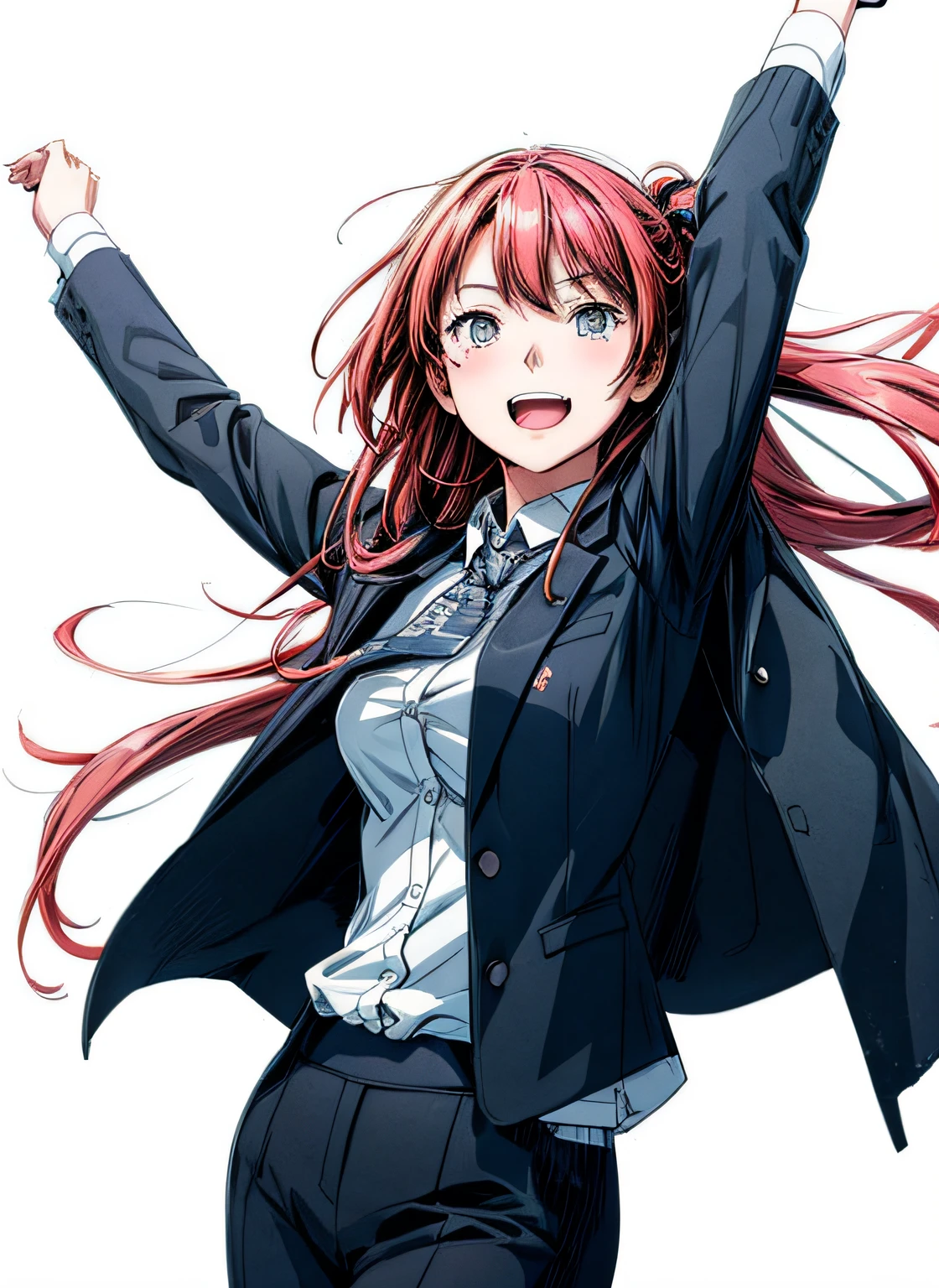 actionpose、Overflowing、cheerfully、（Manga style）、(linear art_Anime)、(black-and-white_strong contrasts)、小柄,Solo_girl, ​masterpiece, top-quality, beautifully drawn, ighly detailed, Aesthetic painting, (Lora Add Details:1.0),hi-school girl、Straight hair、jaket、Business suits、neck tie、（Background of the building district:1.0）