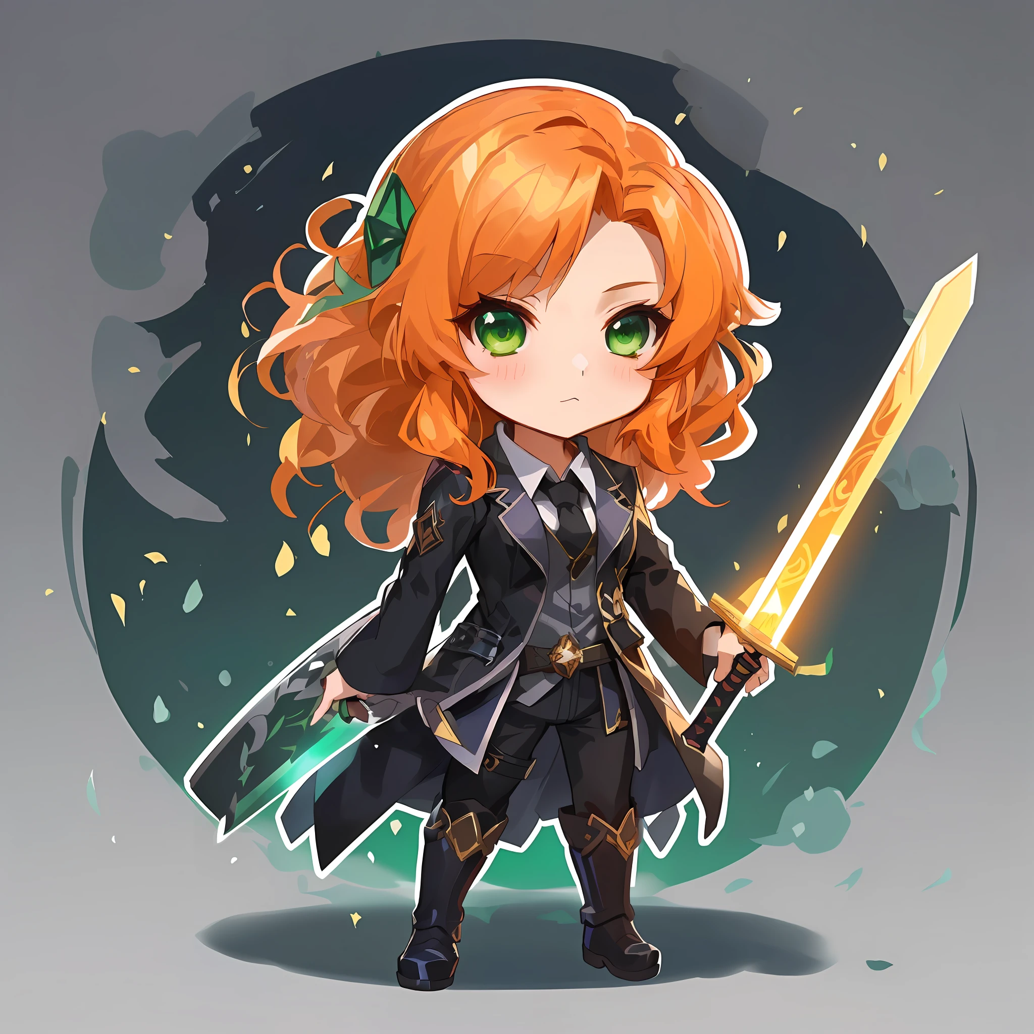 anime girl with a sword and a green eyes, advanced digital chibi art, chibi art, epic mage girl character, demon slayer rui fanart, hero character art, official character art, official character illustration, character art of maple story, cushart krenz key art feminine, character splash art, she is holding a sword, rpg character art, chibi girl