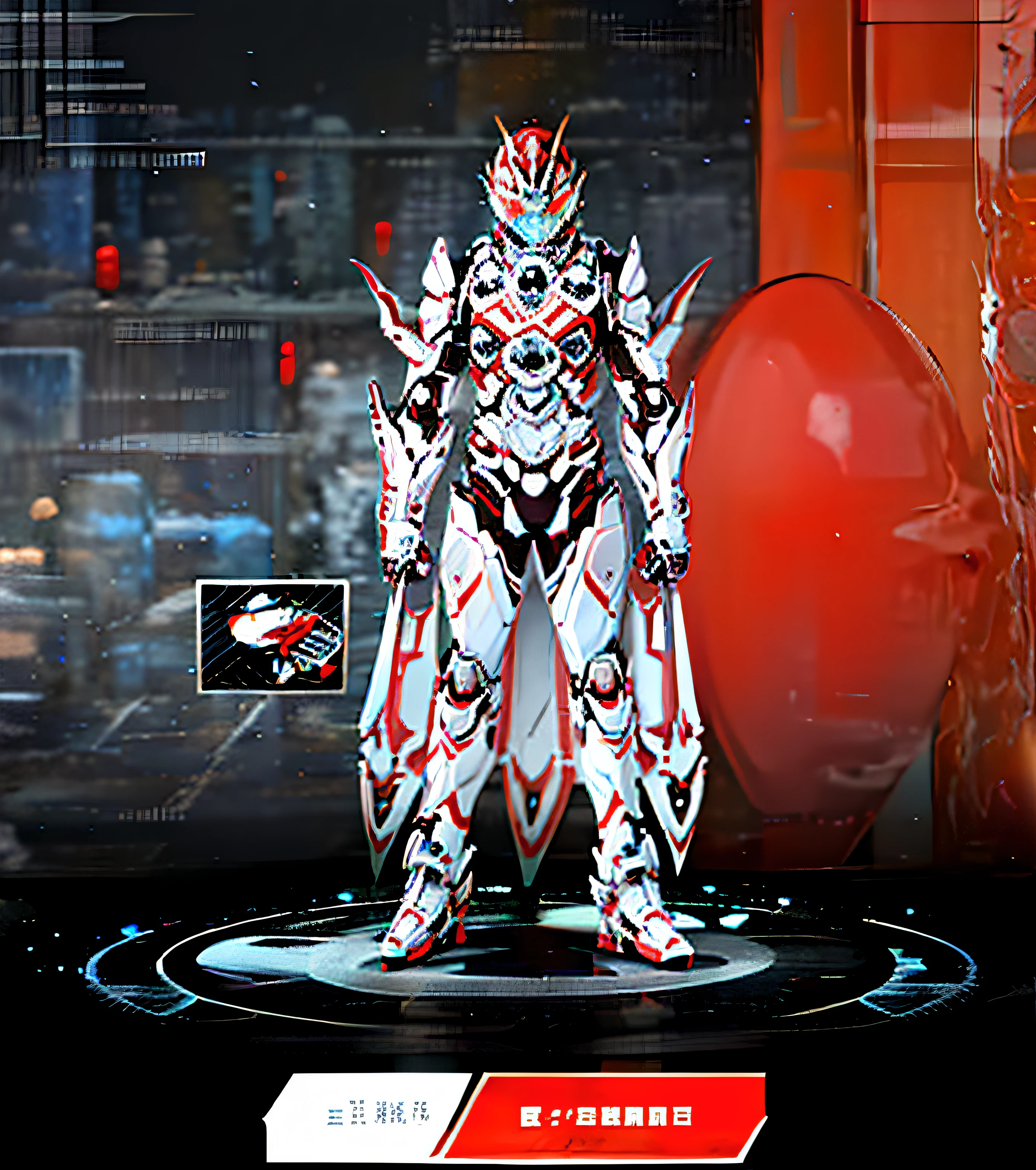 Close-up of robot in red and white suit, kamen rider character, cyber fight armor, cyber japan style armor, cyber japan armor, kamen rider ghost, fourze, high fantasy kamen rider, glossy white armor, samurai jetstream sam, shiny hi tech armor, White and red armor