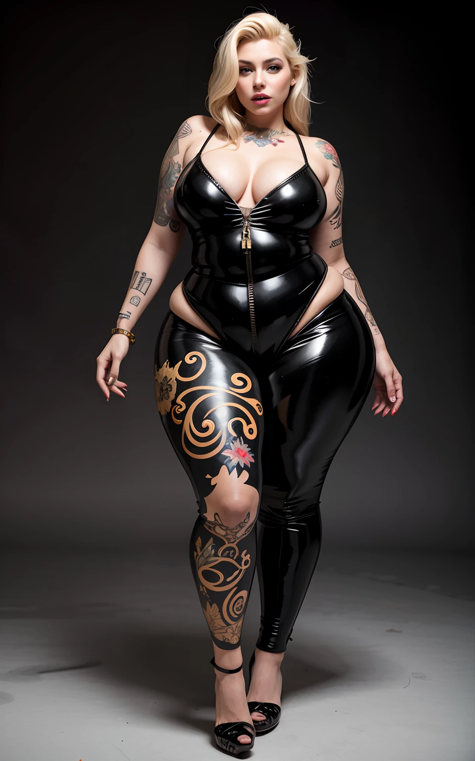Beautiful woman,fullbody painting,Tattooed with,Super tall,Super fat,Raised sexy,,curvy build,Masterpiece,super detailing,16k