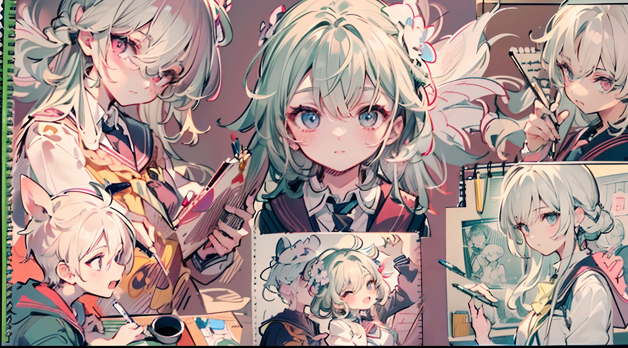Masterpiece, top quality, super detailed CG, intricate details:1.5), 8k wallpapers, elaborate features,
(1 person, solo:1.4), perfect cartoon illustration, (1 boy:1.4), school uniforms, plaster casts, drawing exercises(do sketching:1.5), pencil, canvas, at school art room,