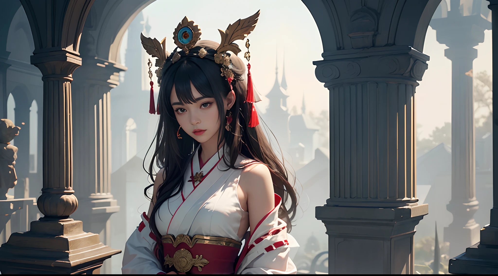 (1girl:1.3),solo,__body-parts__,
official art, unity 8k wallpaper, ultra detailed, beautiful and aesthetic, beautiful, masterpiece, best quality,Fantastical Atmosphere, Calming Palette, Tranquil Mood, Soft Shading,
Miko priestess, charm spell, talisman familiar, shrine maiden duties,