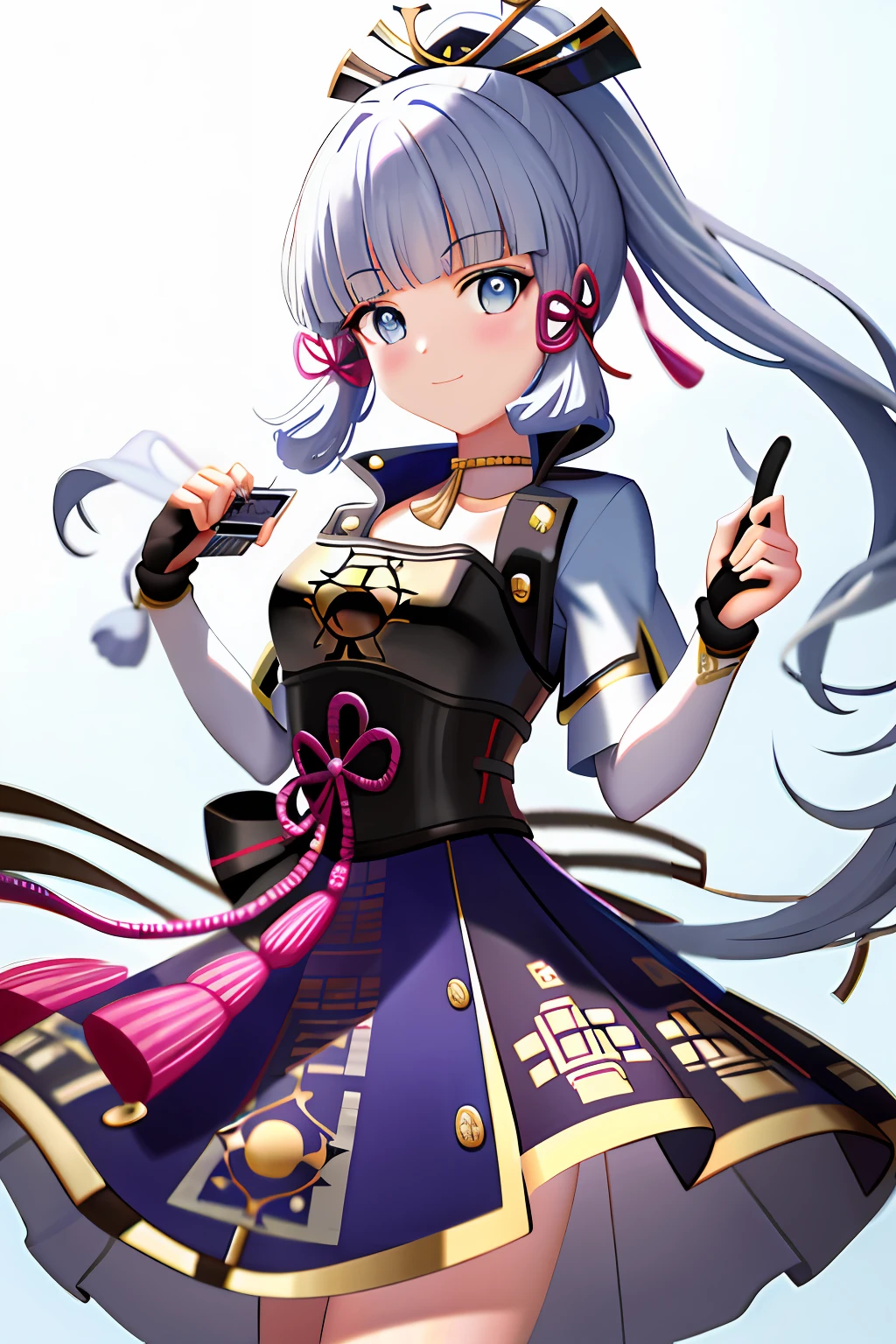 tmasterpiece,A high resolution,best qualtiy,1girl solo,kamisato_ayaka,ssmile,komono,No safety pants,Superskirt