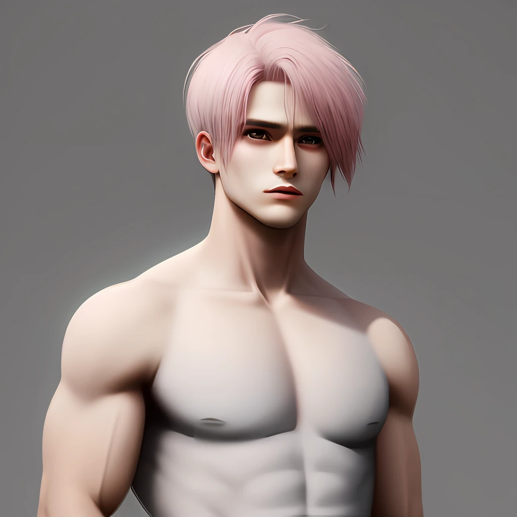 A pink-haired。The male,photorealestic,No shirt