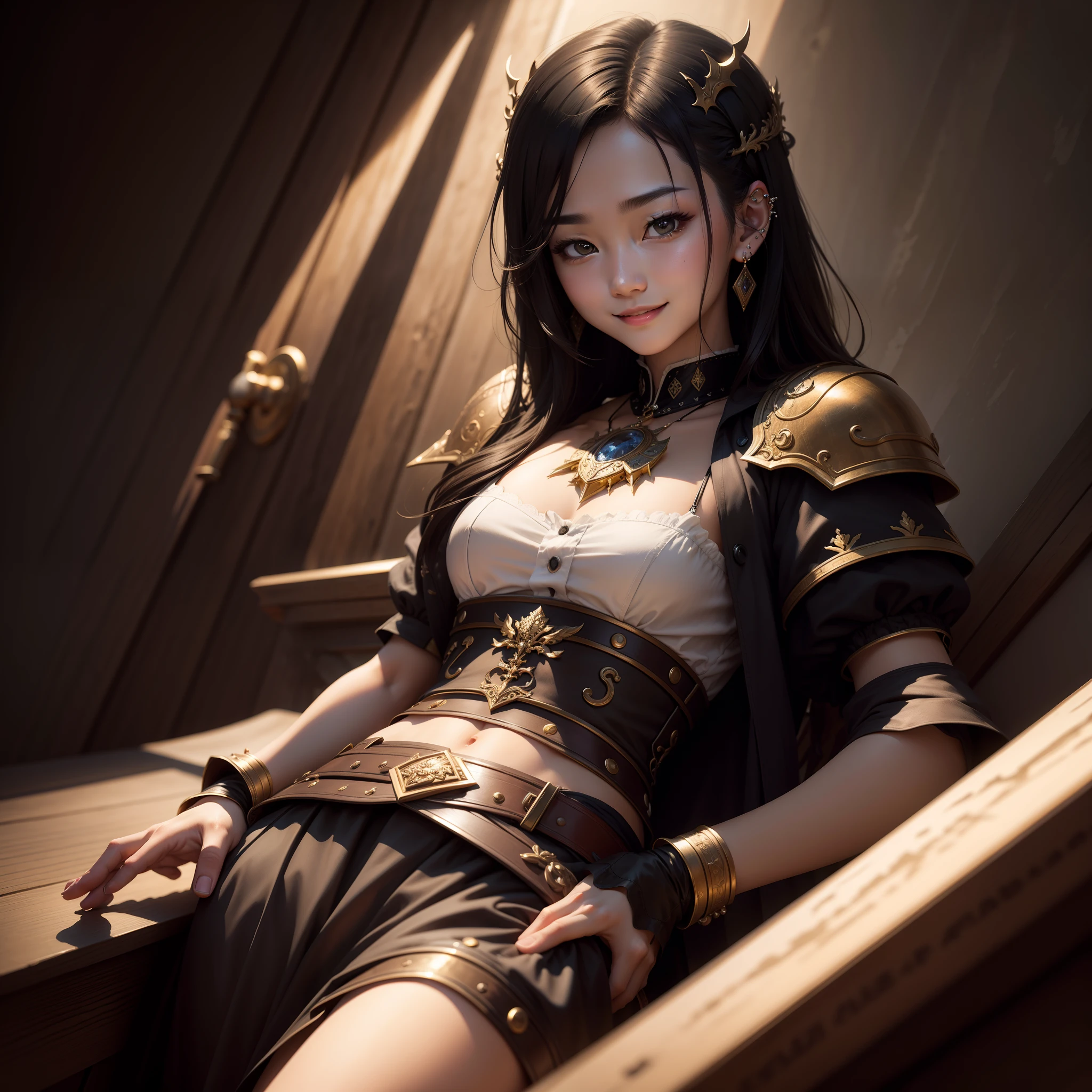 masterpiece、top-quality、1 juvenile、Grinning、Dramatic lighting、epic poem、piercings