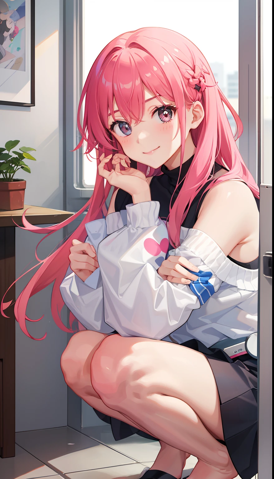 1girl in、A smile、Underwear、Cute underwear、Upper body portrait、Squatting panchira、