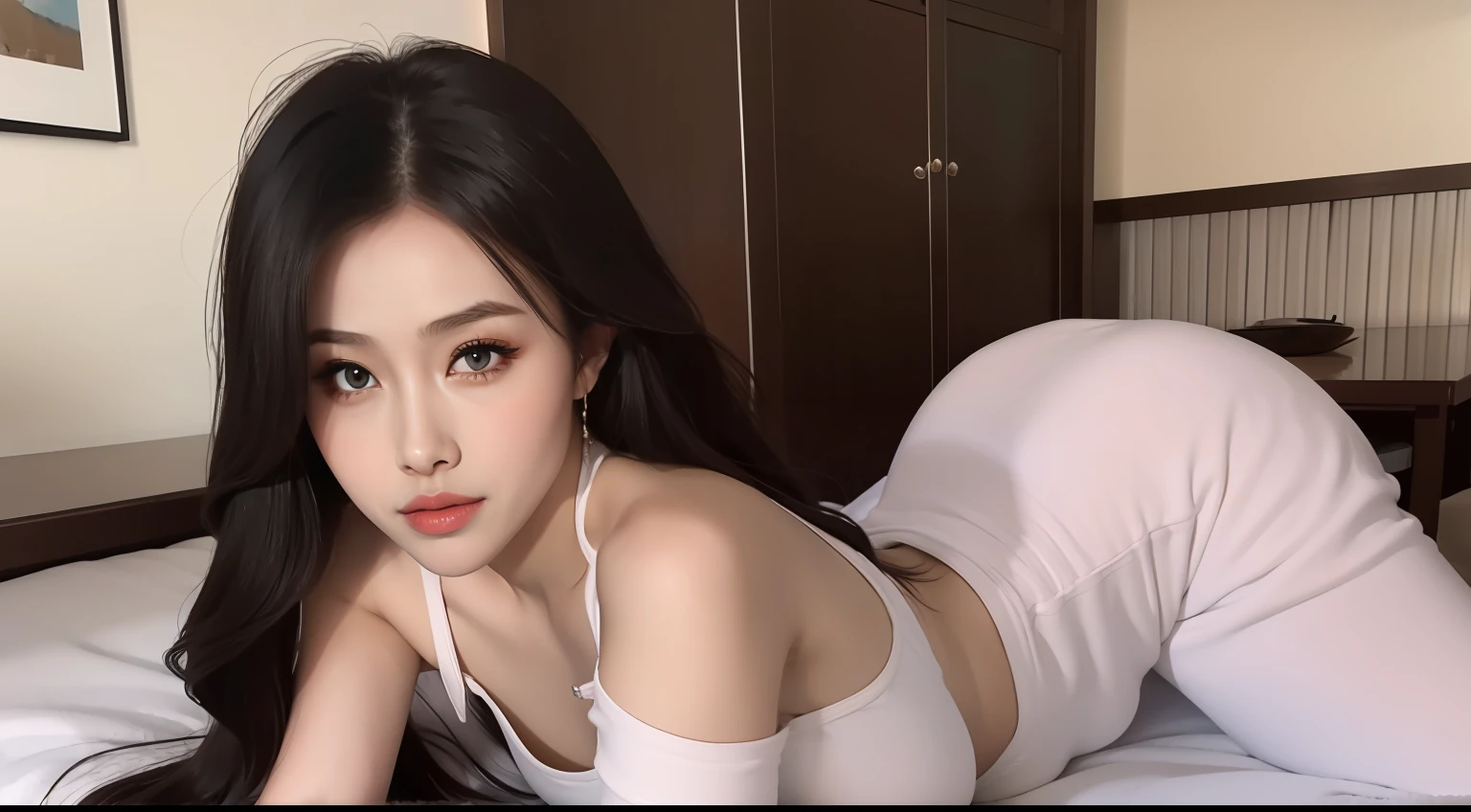 Fashion model 20 years old [[[[closeup cleavage]]]], [[[[boobgasm]]]], [[[[coll]]]], [[[[bshoulders]]]], perfect  eyes, Perfect iris，Perfect lips，perfect teeth，Perfect skin，with fair skin，Long face，slender nose，Soft front light，hdr，Movie girl，Casual，long whitr hair，Bedrooms，Beds，During sexual ，Expression satisfaction，exhilarated（pastel colour：1.2）