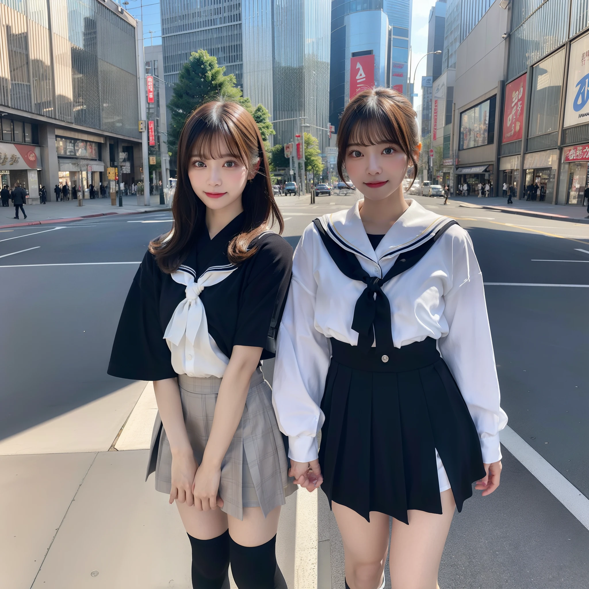 ultra best quality、masterpiece、超A high resolution、(Photorealsitic:1.4)、the Extremely Detailed CG Unity 8K Wallpapers、Detailed and complex、original、hight resolution、Raw foto、(perfect body type)、Detailed and complex,、Digital SLR、softlighting、hightquality、film grains、depth of fields、Leica Camera、50mm lens、back lighting、HDR、hyper realstic、Color Grade、dynamicposes、portlate、japanes、a smile、s lips、short-hair、bangss、(Crowded Akihabara:1.2)、Front view View viewer、natural soft light、girl with、20yr old、full bodyesbian、独奏、 pupils、University、校服、sailor collar、Bobby Socks、pleatedskirt、daytime、in a street、deep-shadows、cute little、Beautie、undergarment、a miniskirt、Unobtrusive、Cold light 12000K \\ a street、The state of the store、akihabara、Shinjuku、Shibuya、Ikebukuro、Detailed Realistic、Skin texture、ultra-detailliert、realistic skin textures、(Dramatic、awardwinning photo、Incredible masterpiece:1.3)