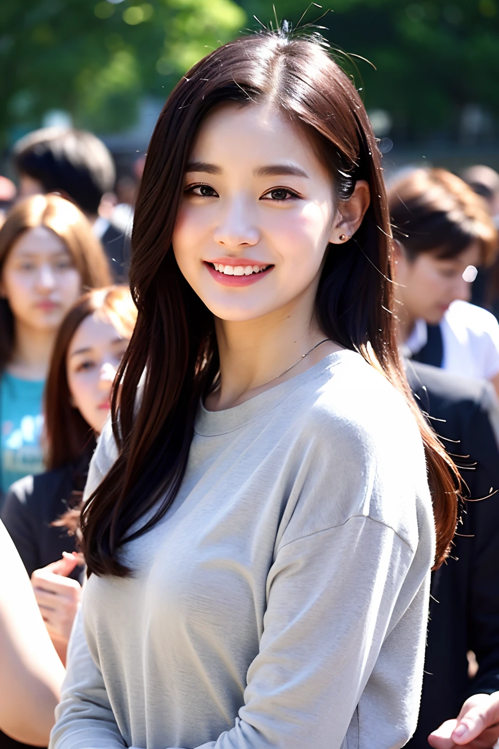 tmasterpiece， best qualityer， realisticlying ， Kizi， ssmile， nakeness， In front of a crowd， sportrait，Looks like Liu Yifei