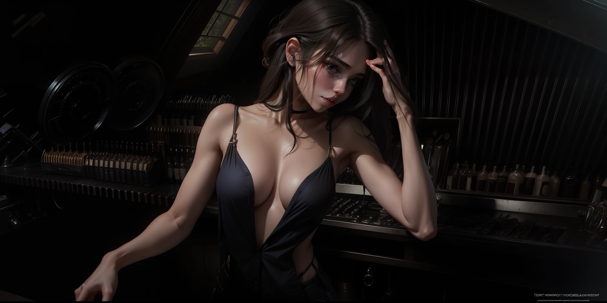 fullnude,exposing her chest,Expose