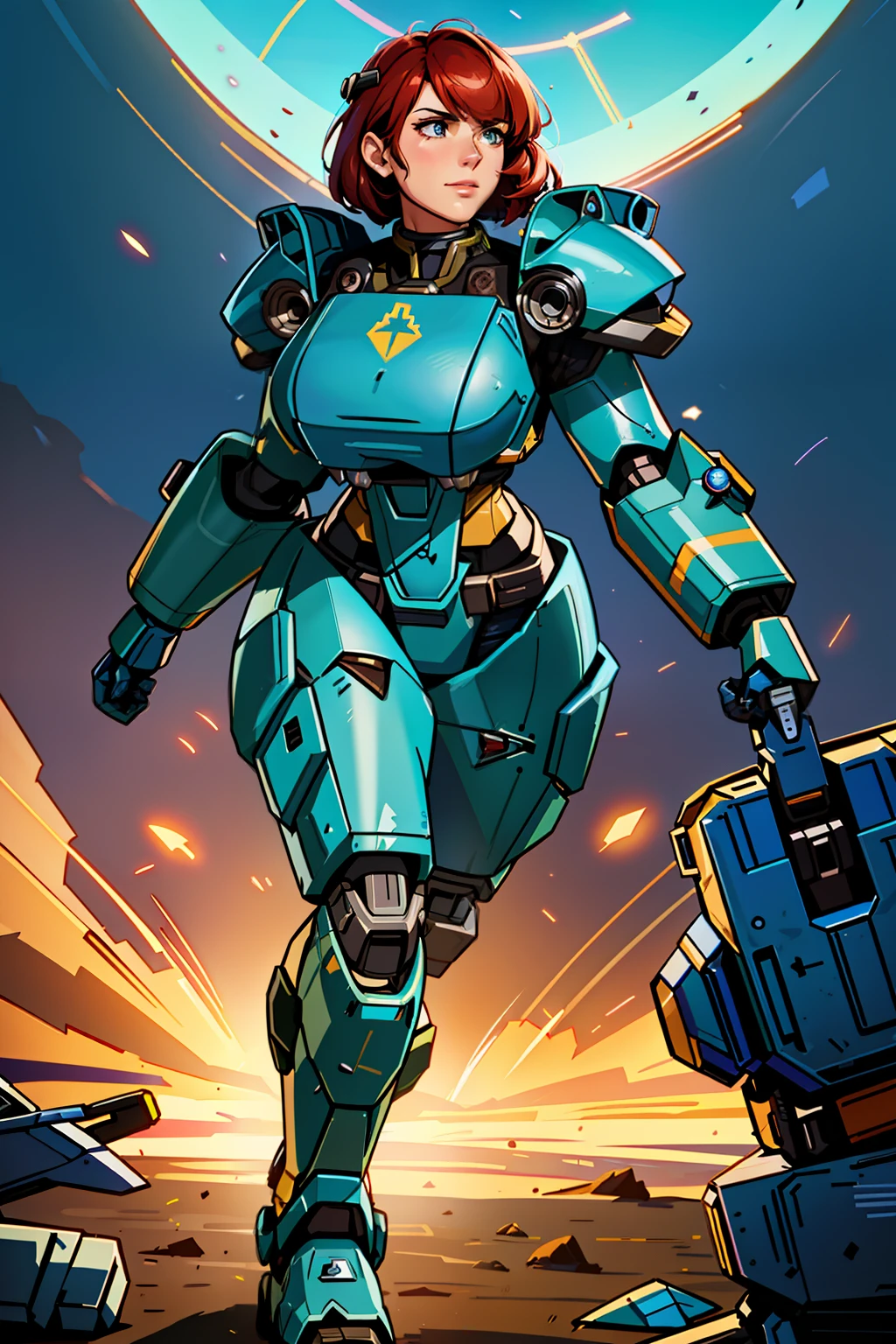 a close up of a woman in a blue suit with a hammer, female mecha, mecha suit, girl in mecha cyber armor, mecha art, full body mecha suit, alexandre ferra mecha, comic book style battlemech, cushart krenz key art feminine, # mecha, mecha human, mechanized valkyrie girl