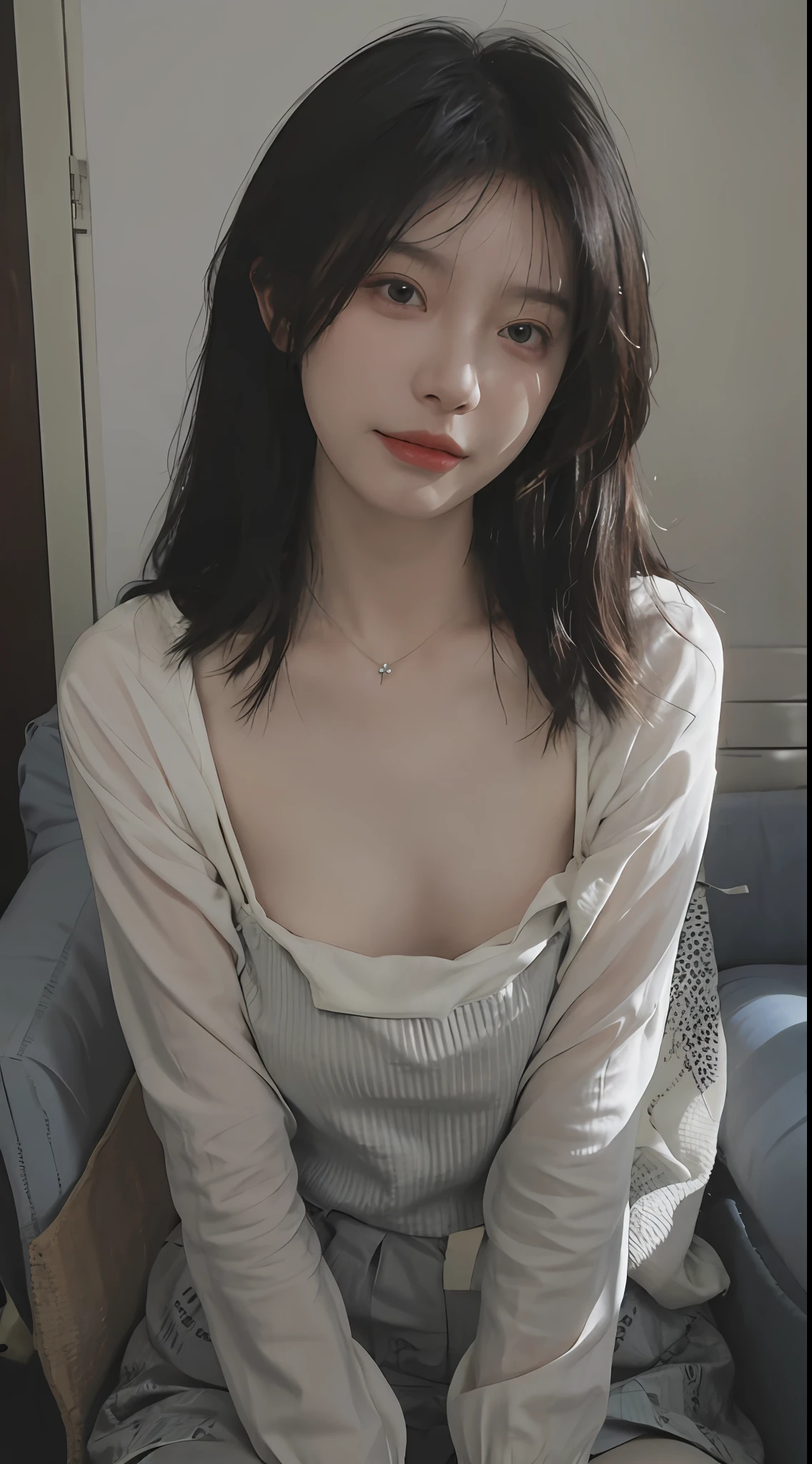 best qualtiy, 超高分辨率, (realisticlying:1.4),((Medium hair))), (tmasterpiece:1.3), (complexdetails:1.2), 1girll, 独奏, delicated, beautifuldetails, (Detailed eyes), (detailedfacialfeatures), Petite, (((little breast))), skin tight, (head straight-looking at viewer), (being thin), (best qualtiy:1.4), (超高分辨率:1.2), cinematric light, (Extreme detail illustration), (Gloss on lips, best qualityer, 超高分辨率, depth of fields, Caustics, Wide lighting, naturalshadow, 85mm, f/1.4, iso 200, 1/160s:0.75),1girll, 独奏, (((White suspenders)))ssmile, Suits, choker necklace,