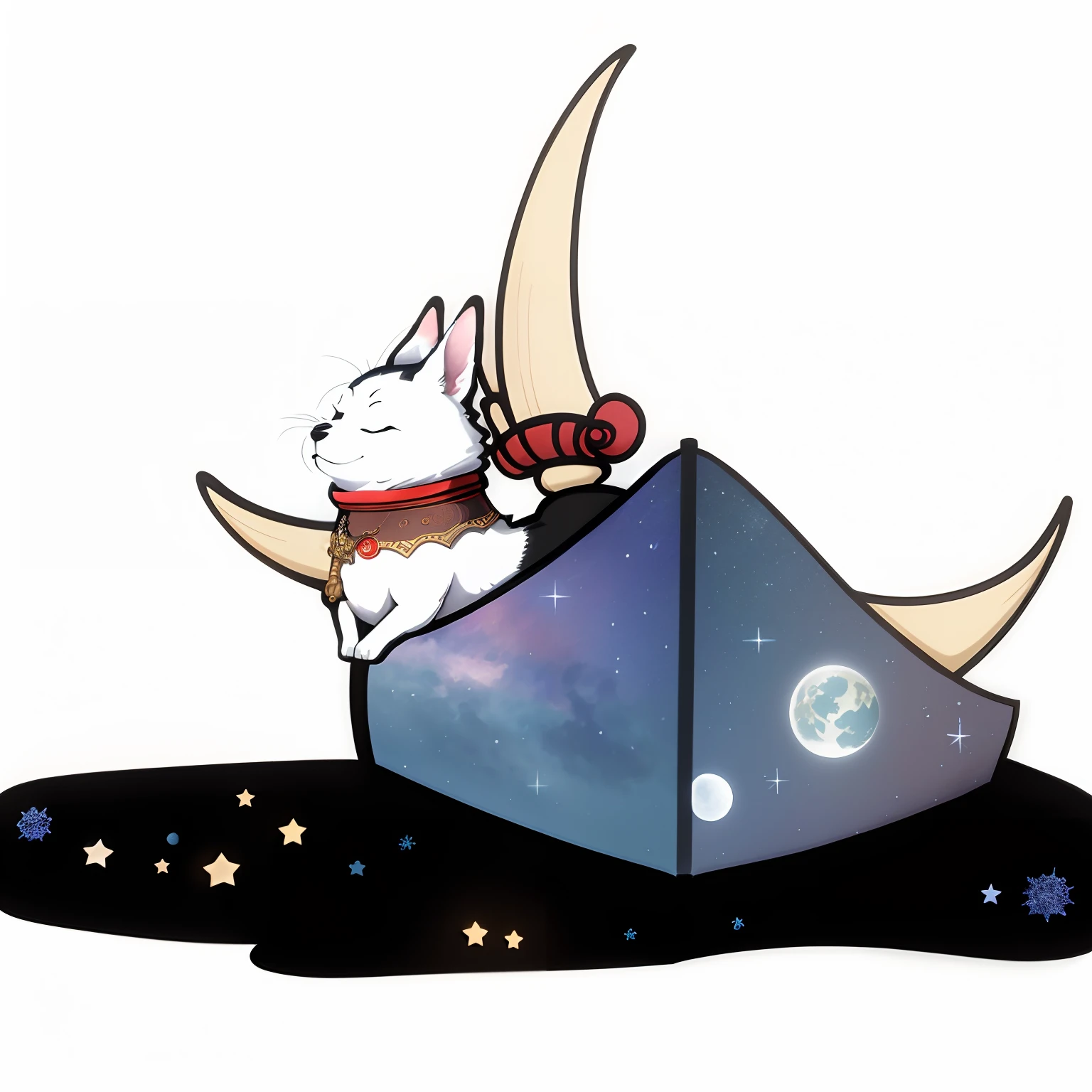 A dog sitting on the moon holding a caricature of a book, themed on the stars and moon, inspired by Shūbun Tenshō, on moon, sitting on a moon, komono, Night cartoon anime style