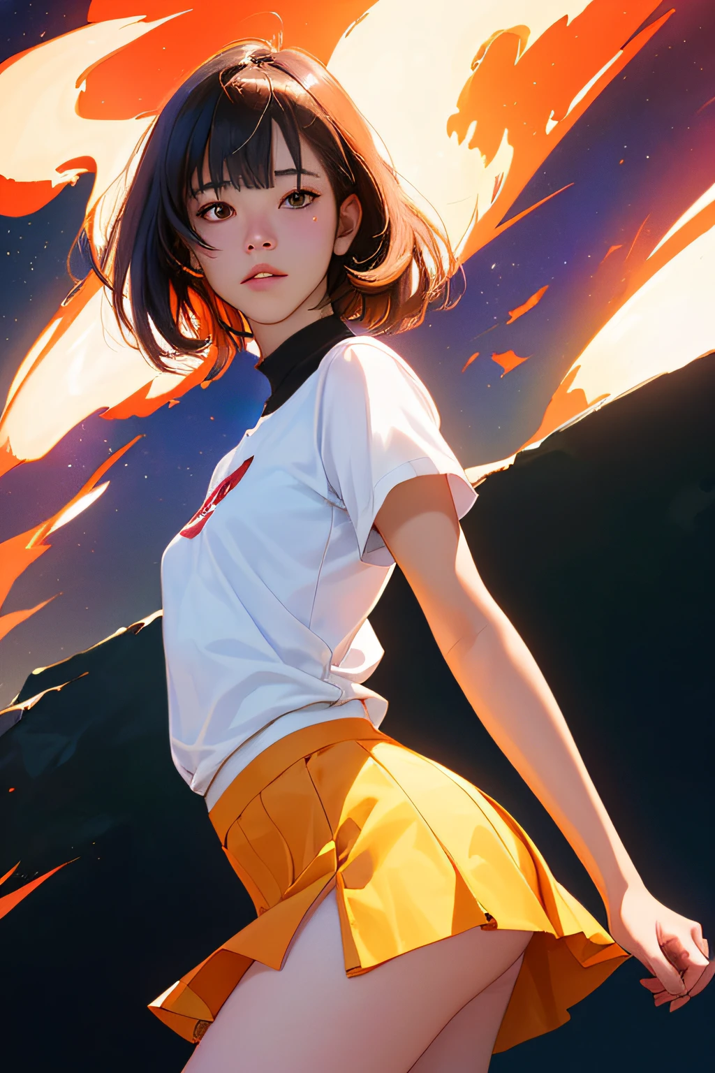 (Negative Fill below:1.6),copic self-portrait art,UNIQLO simple Plain T-shirt mini-skirt,cute small ass,at outdoor,peach fuzz,editorial photo,smooth messy ultra short bangs,amazing,Dramatic Lighting,Raw photo,hight resolution,Extremely detailed,Cinematic lighting,8K UHD,High Definition,Cinematic,neoprene,(masutepiece, Best Quality,super detailing:1.3), (Realistic, Photorealsitic:1.2),(High detailed skin:1.4),Cinematic Angle,side lifting:1.4,depth of fields,SONY FE 24mm F1.4 GM,detailed symmetric realistic face,nikon d850 film stock photograph,Extremely detailed,