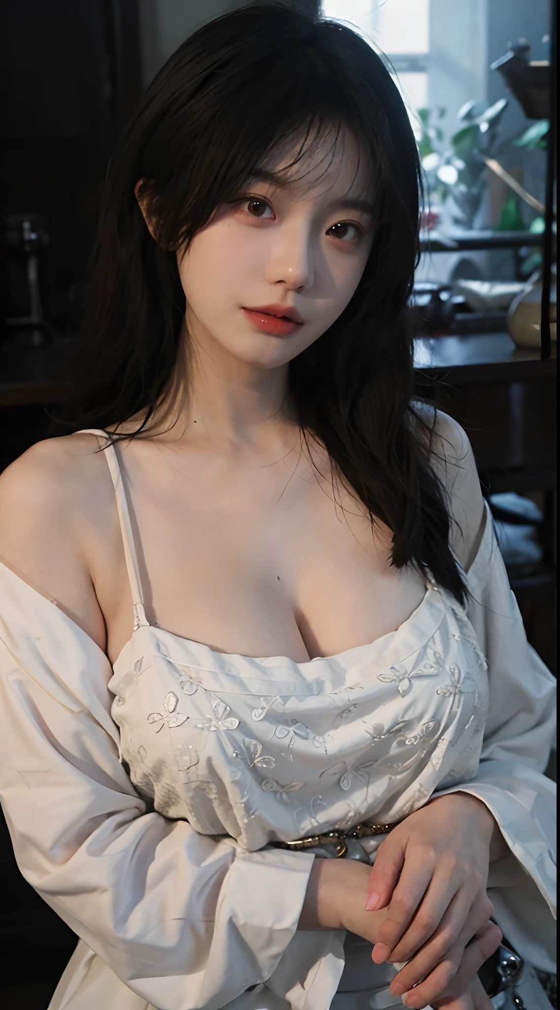 best qualtiy，tmasterpiece，超高分辨率，（realisticlying：1.4），1girll，A pair of bright eyes，Raised sexy，Full of atmosphere，，Cleavage is seductive，，（brassier：1.4），（比基尼：1.4），（Bigchest：1.9），（The upper part of the body：1.2）