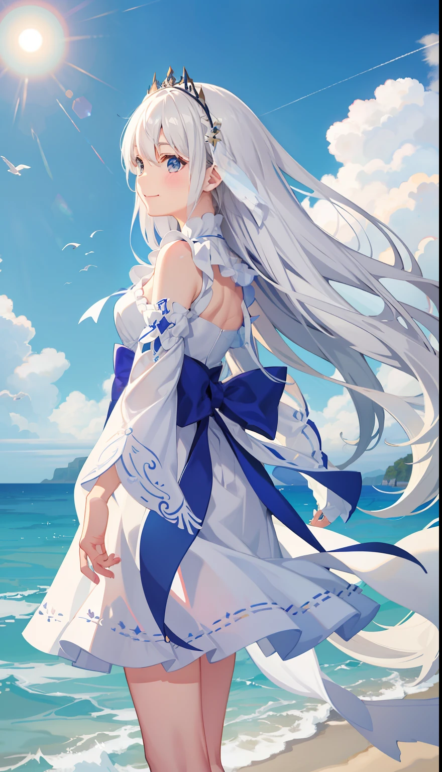 1girl in、A smile、A delightful! robe blanche、Wind Fairy、the wind、Mare、suns、