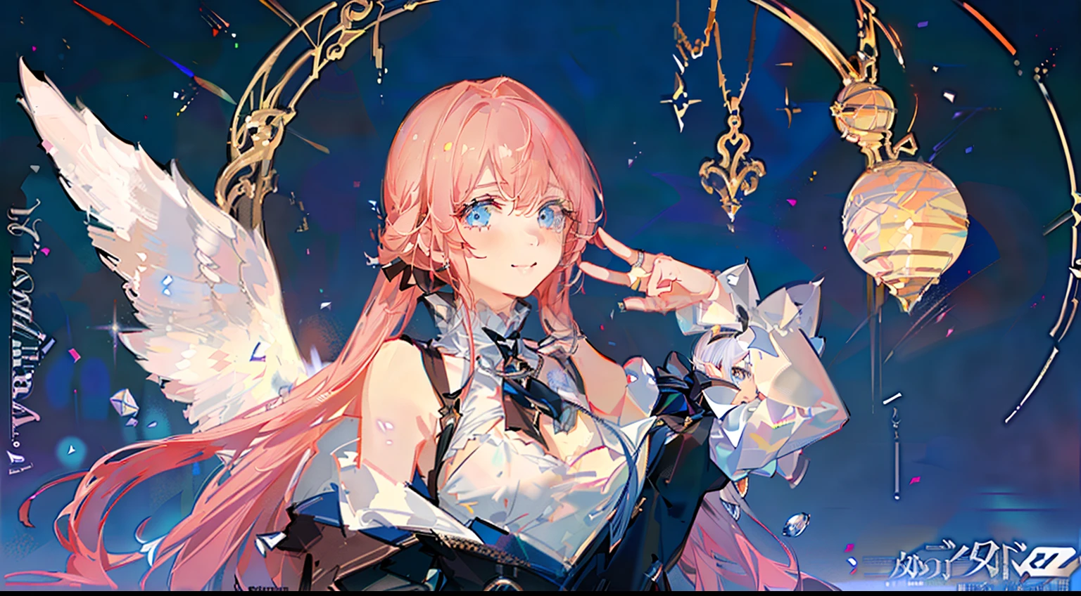 &8K, Masterpiece, Best quality, absurderes, （solo person）{1 Girl who fell}, Plata_Long_Hair, Detailed_Blue_Eyes, {Star-shaped_pupils}, {{Detailed_sailors}}, {{{{{{Detailed_arma}}}}}}, {{{{Detailed_Jacket}}}}, {{Detailed_Yellow_Star_decorations}}, {{{Detailed_Earphone}}}, {{{{{Light blush}}}}}, {{{{Detailed_Sunset}}}}, {Detailed_Moon}, {{{{Detailed_Glowing_✨}}}}, (Solo), Light smile, {{Detailed star magic}}, {{{{Detailed_Constellation circles}}}}, {{{{Detailed cullet}}}}, {Floating}, {{Mechanical wings}},,