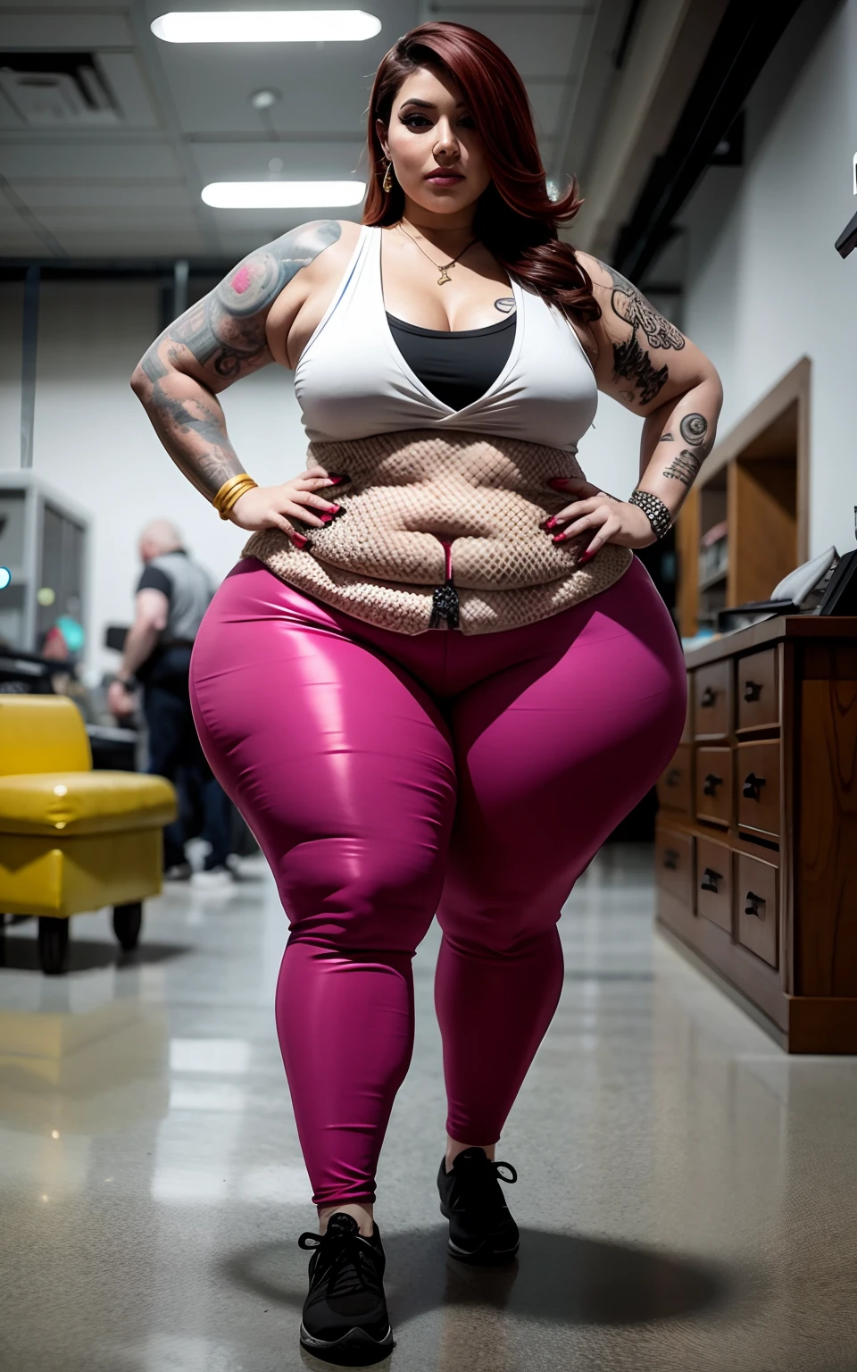 Beautiful woman,hot pant,Vest tattoo,Super tall,Super fat,Raised sexy,,curvy build,Masterpiece,super detailing,16k
